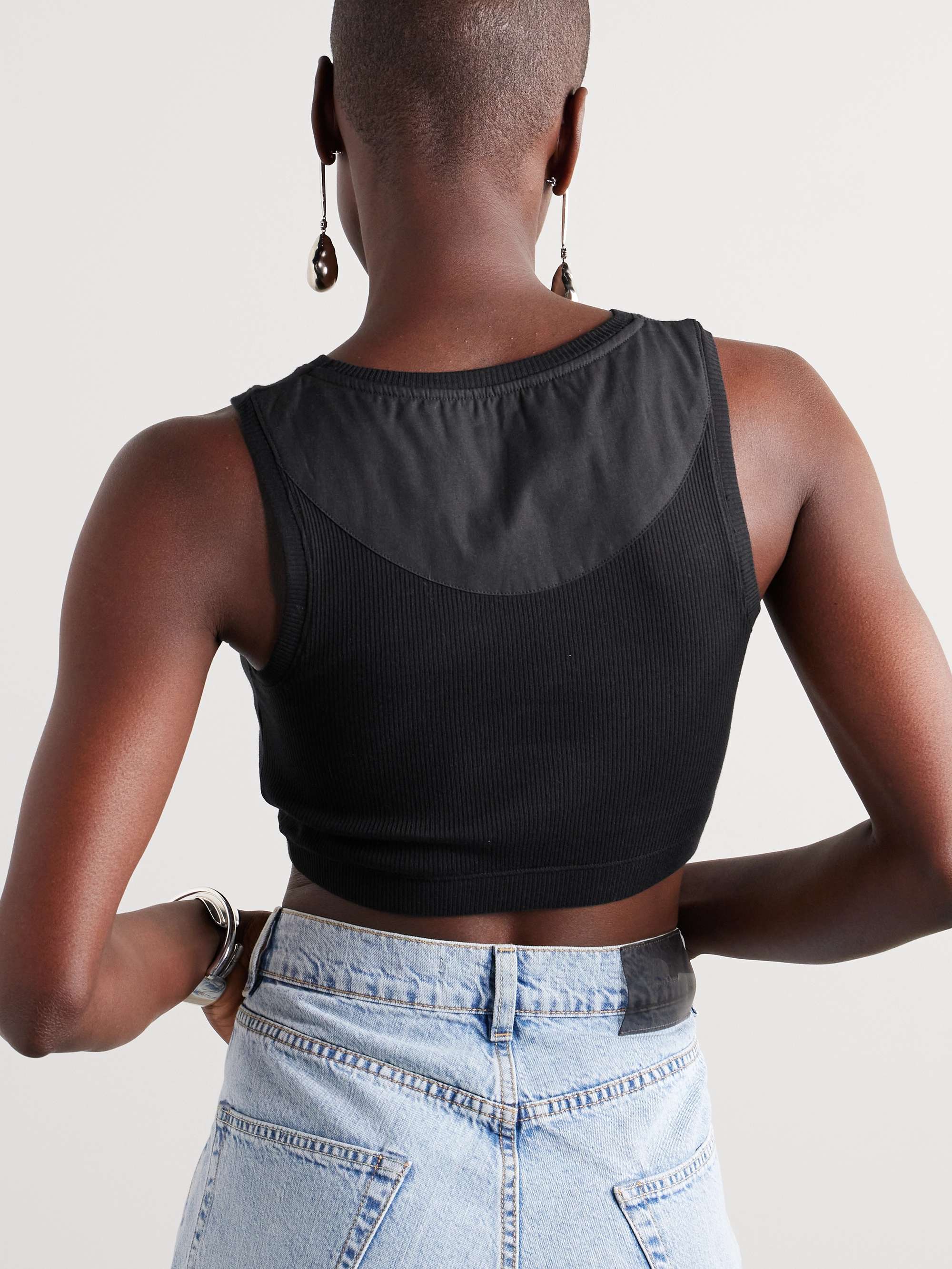 LOEWE Anagram poplin-paneled embroidered ribbed stretch-cotton jersey tank