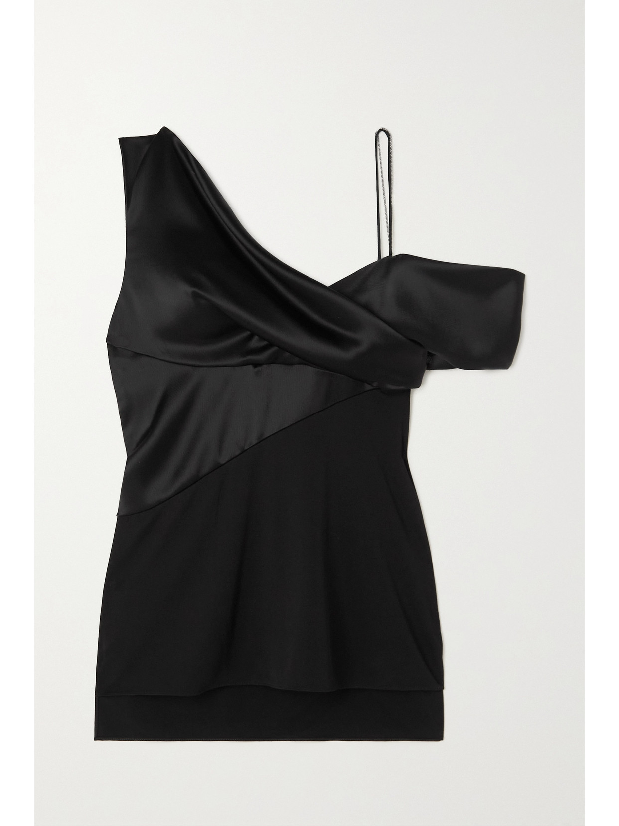 LOEWE ONE-SHOULDER EMBELLISHED PANELED SATIN AND CREPE TOP