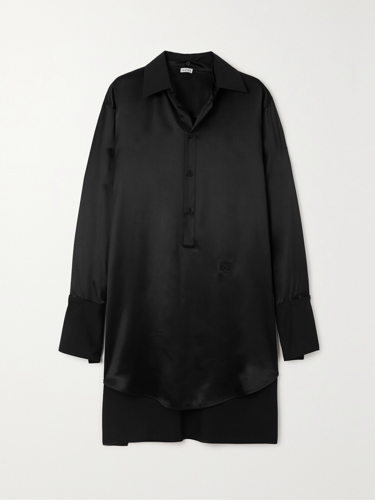 Loewe - Asymmetric Cotton Poplin-trimmed Silk-satin Mini Shirt Dress - Black