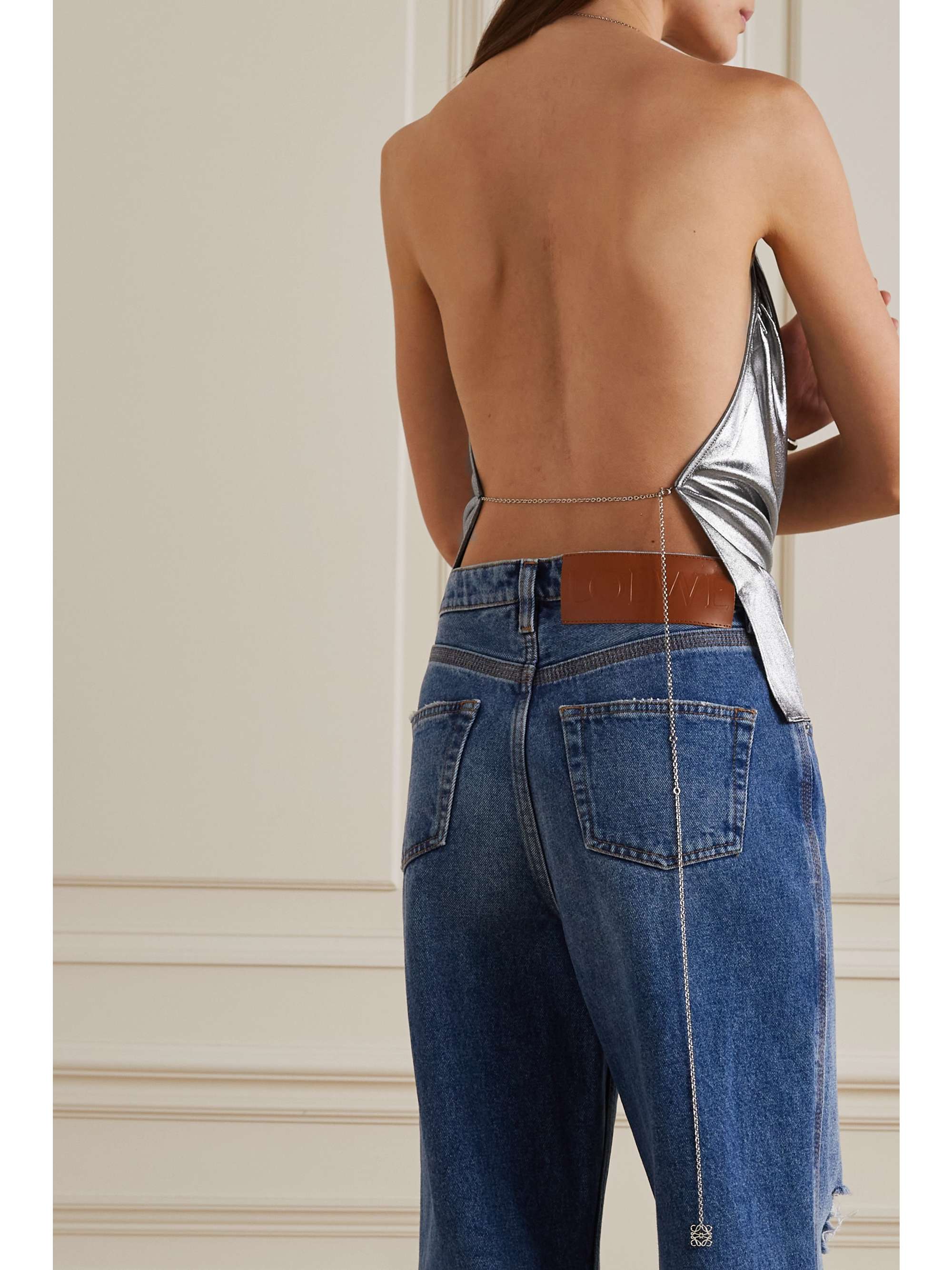 LOEWE Draped halterneck open-back lamé camisole