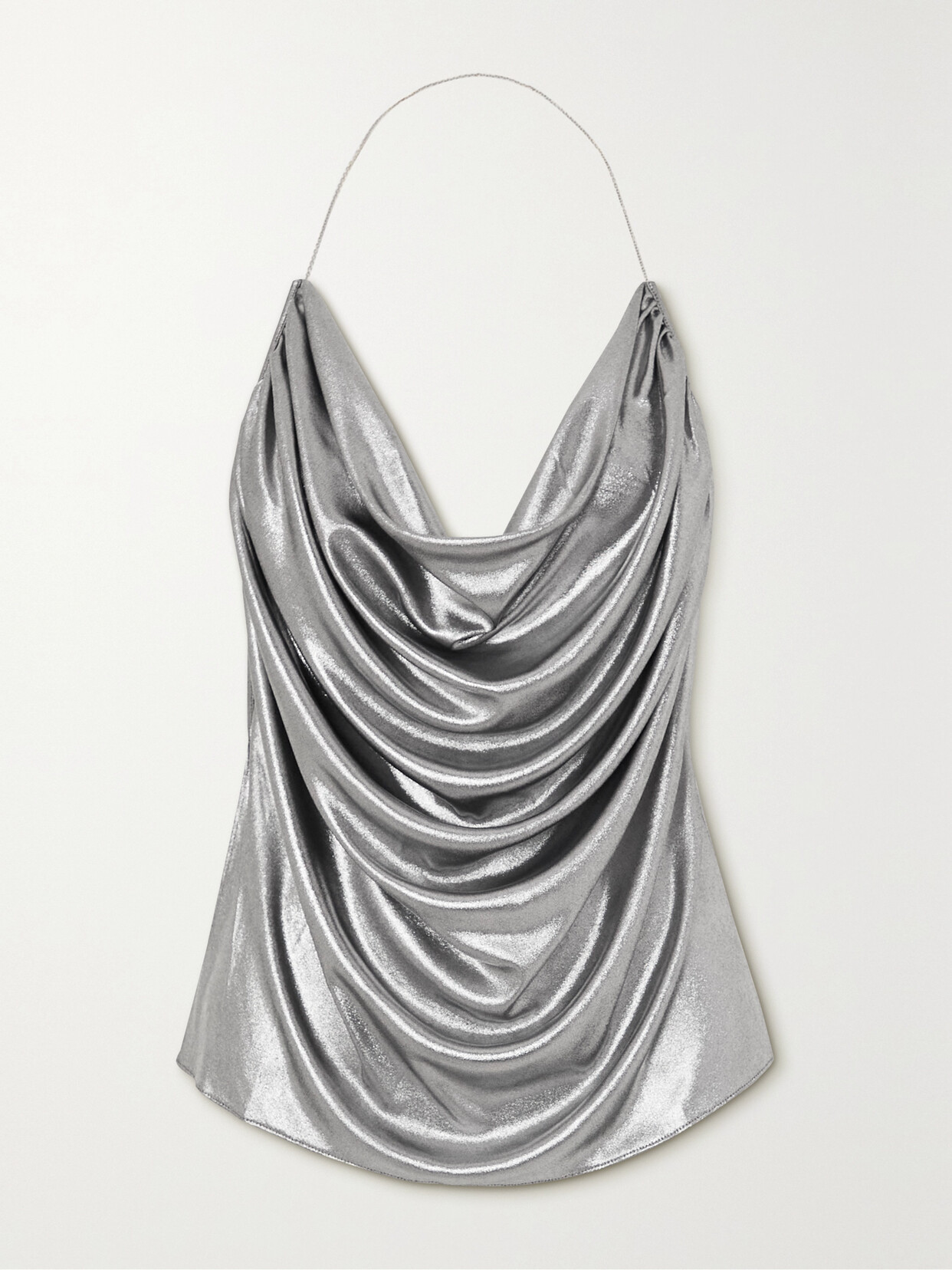 Shop Loewe Draped Halterneck Open-back Lamé Camisole In Silver