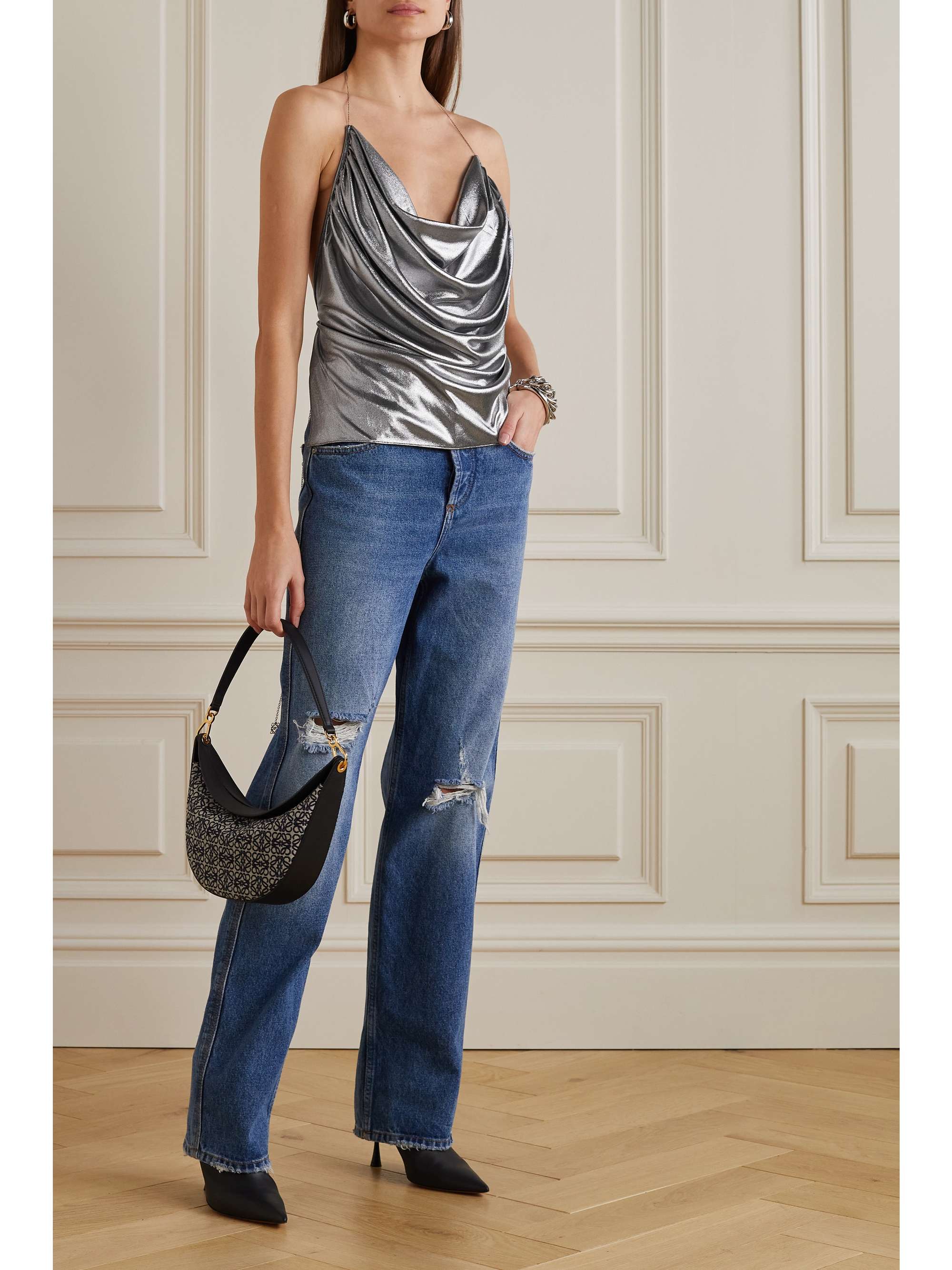 LOEWE Draped halterneck open-back lamé camisole