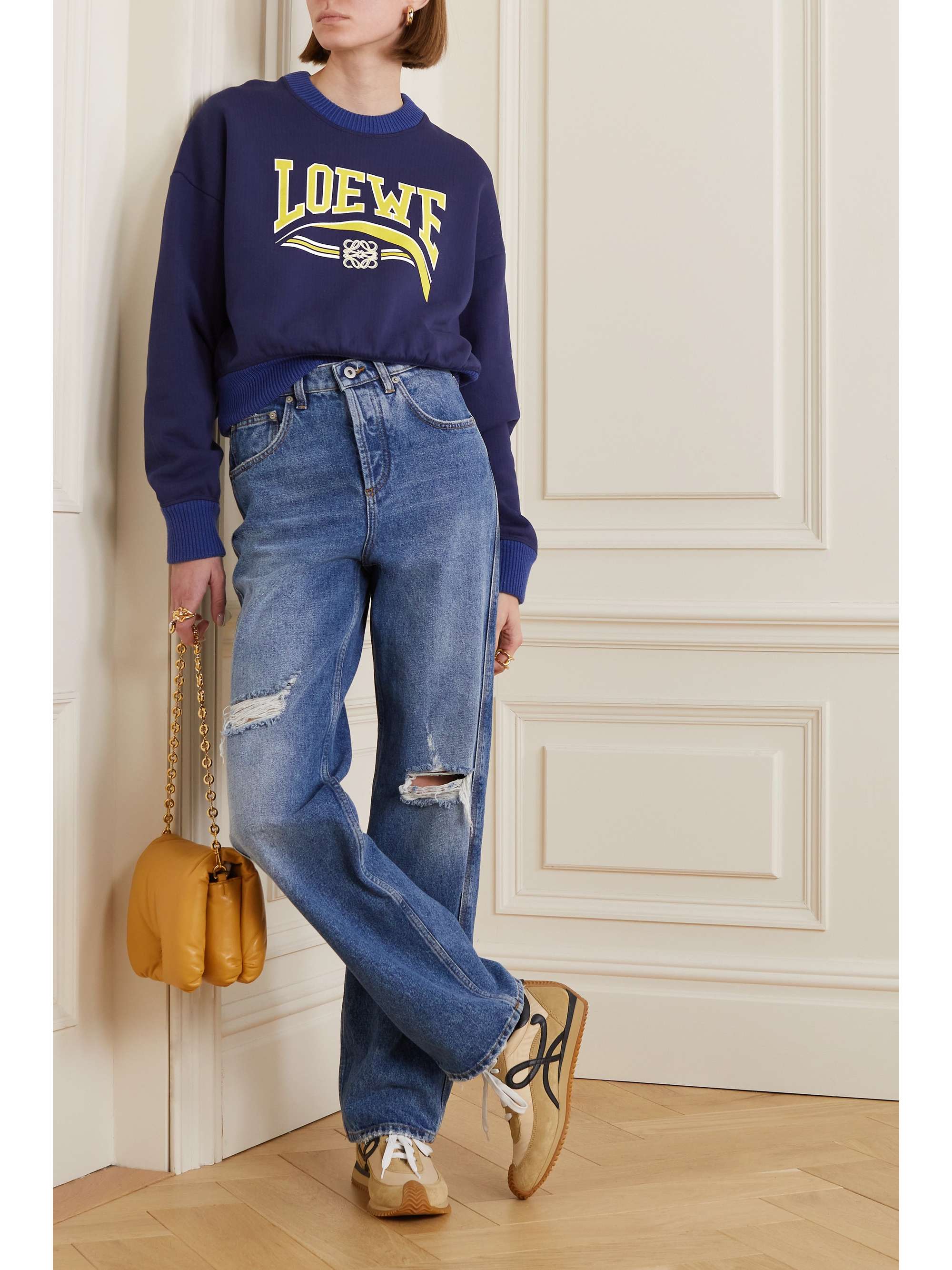LOEWE Cropped printed cotton-jersey sweatshirt
