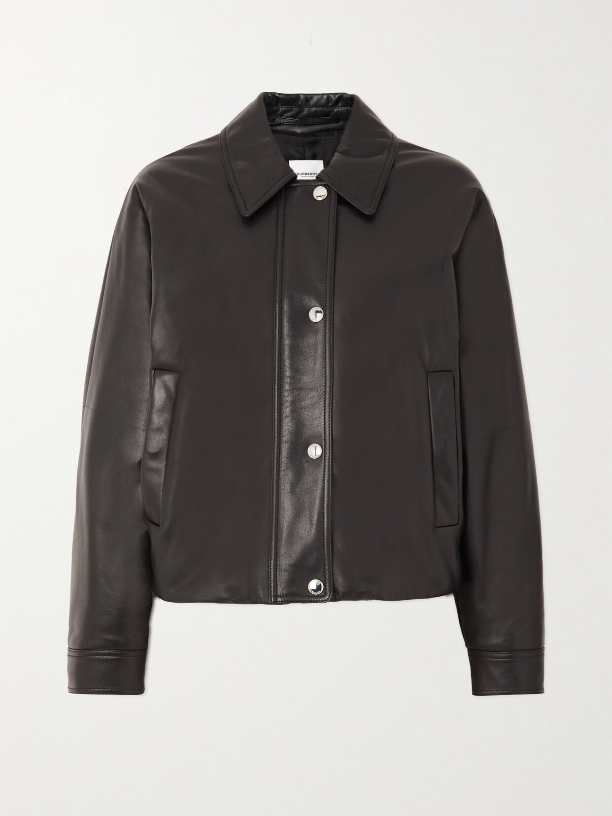 Burberry Embroidered Padded Leather Bomber Jacket In Black