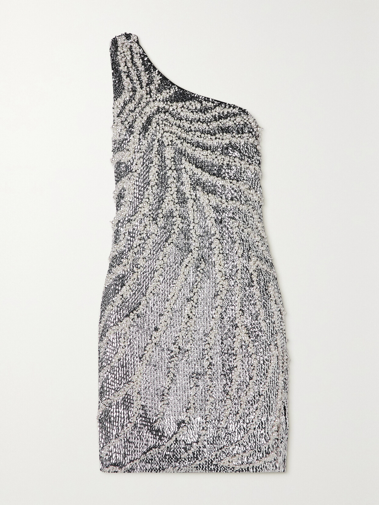 Givenchy - One-shoulder Faux Pearl-embellished Sequined Tulle Mini Dress - Silver