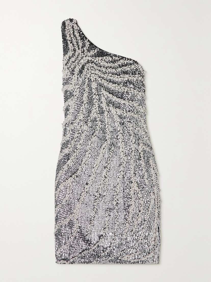 Givenchy One-shoulder Faux Pearl-embellished Sequined Tulle Mini Dress