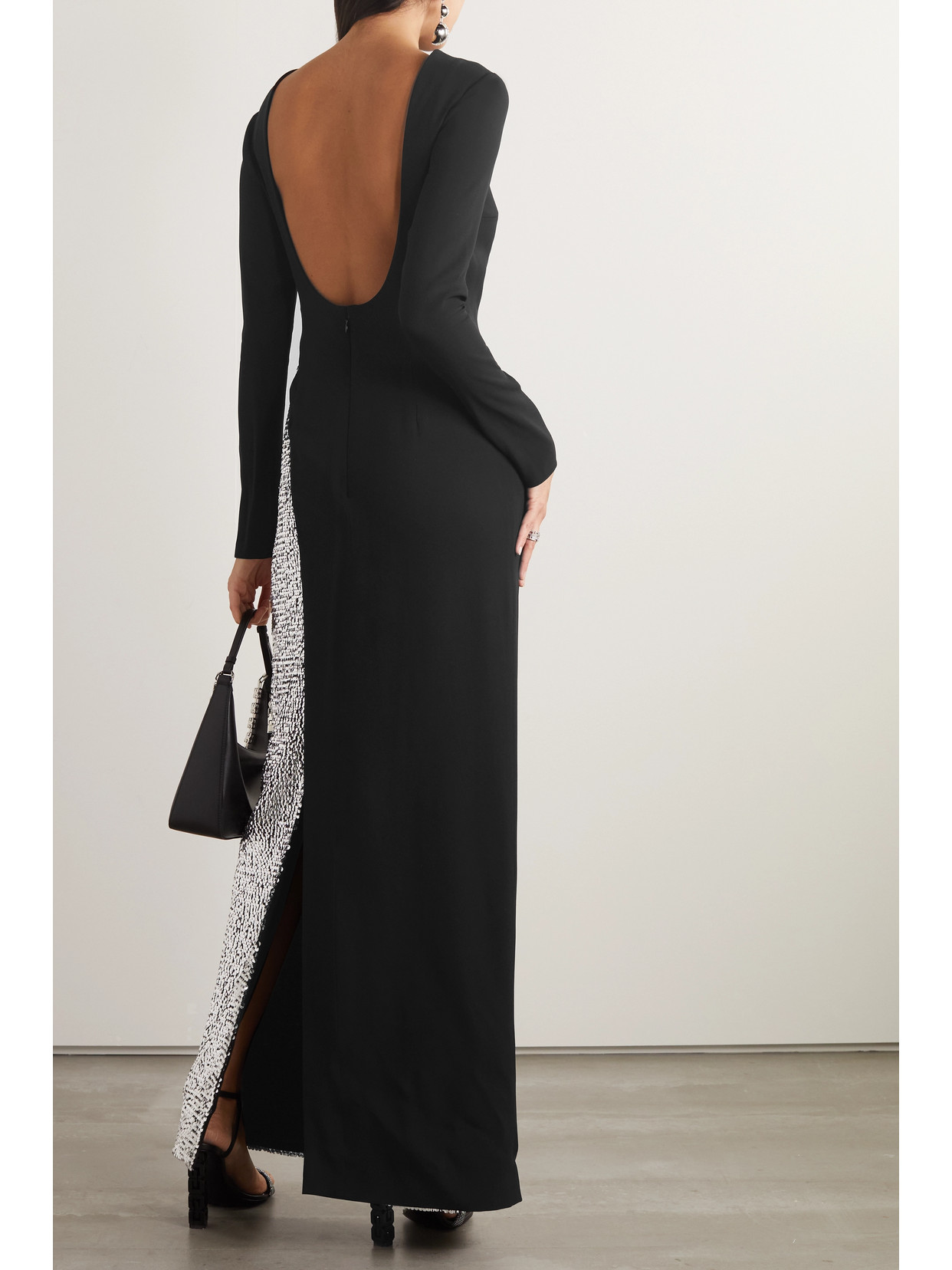 Givenchy Women's Asymmetric Sequin Panel Long-sleeve Gown In Black