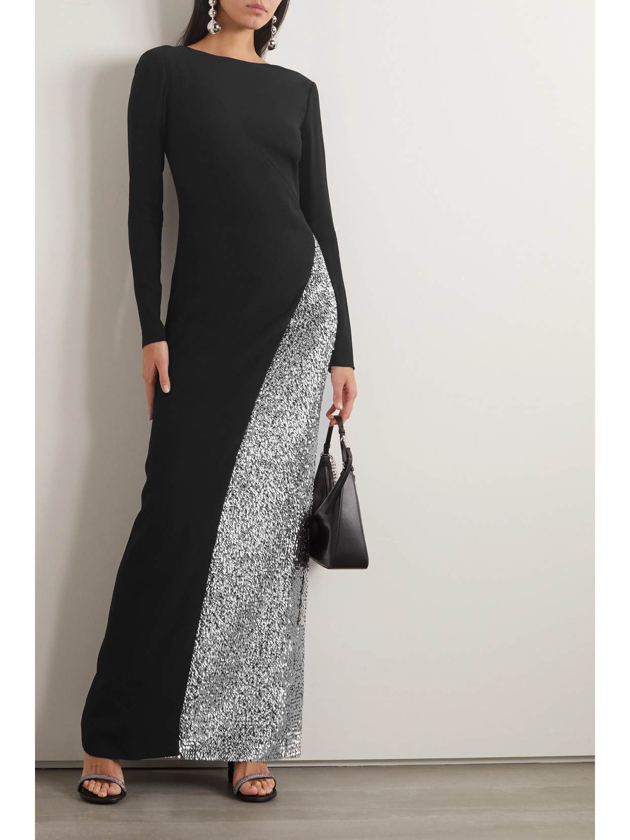 Givenchy Women's Asymmetric Sequin Panel Long-sleeve Gown In Black