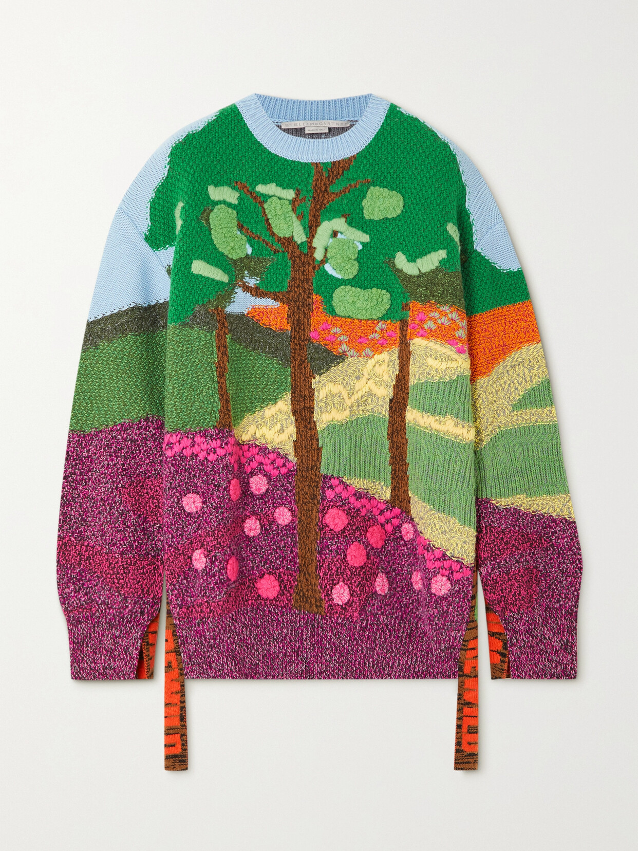 Shop Stella Mccartney Tree Of Life Intarsia Wool And Cotton-blend Sweater In Green