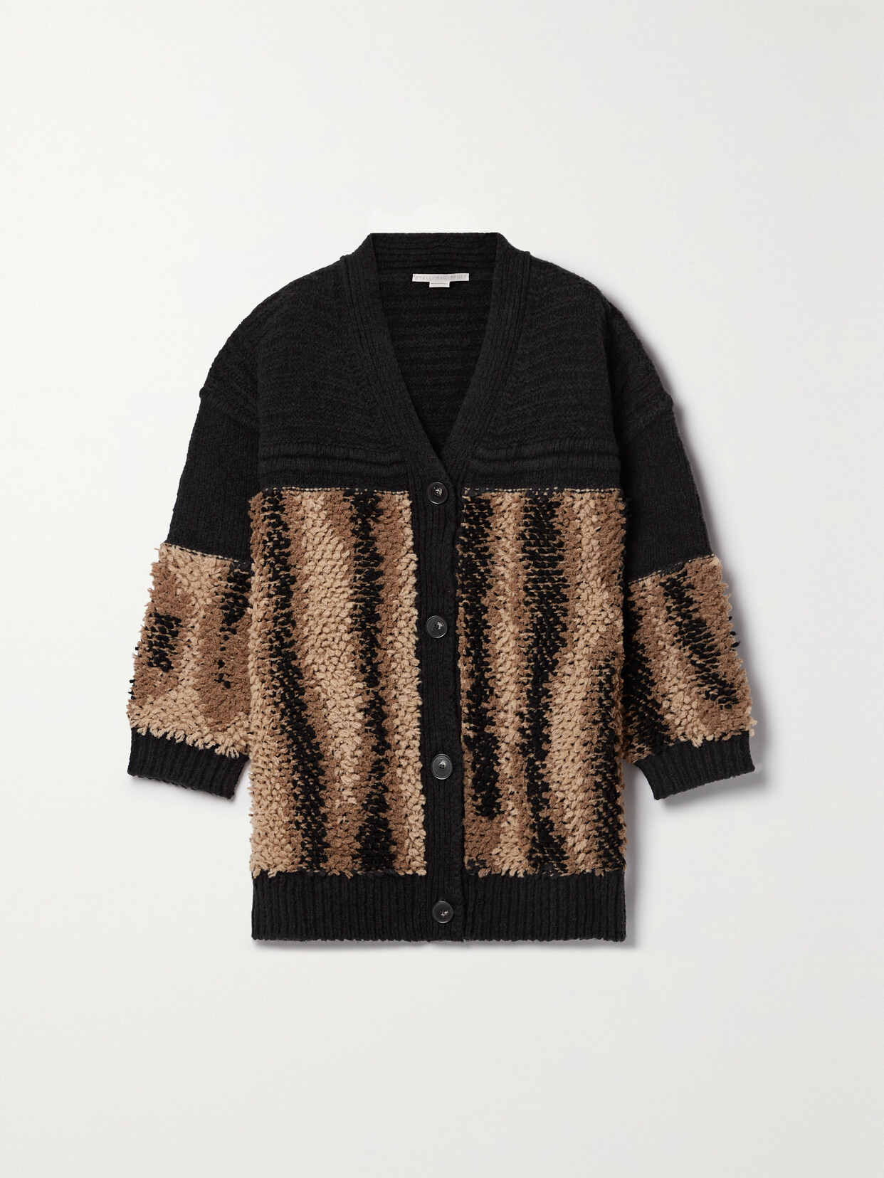 Shop Stella Mccartney Fur Free Fur Ribbed Wool-blend And Bouclé Cardigan In Black