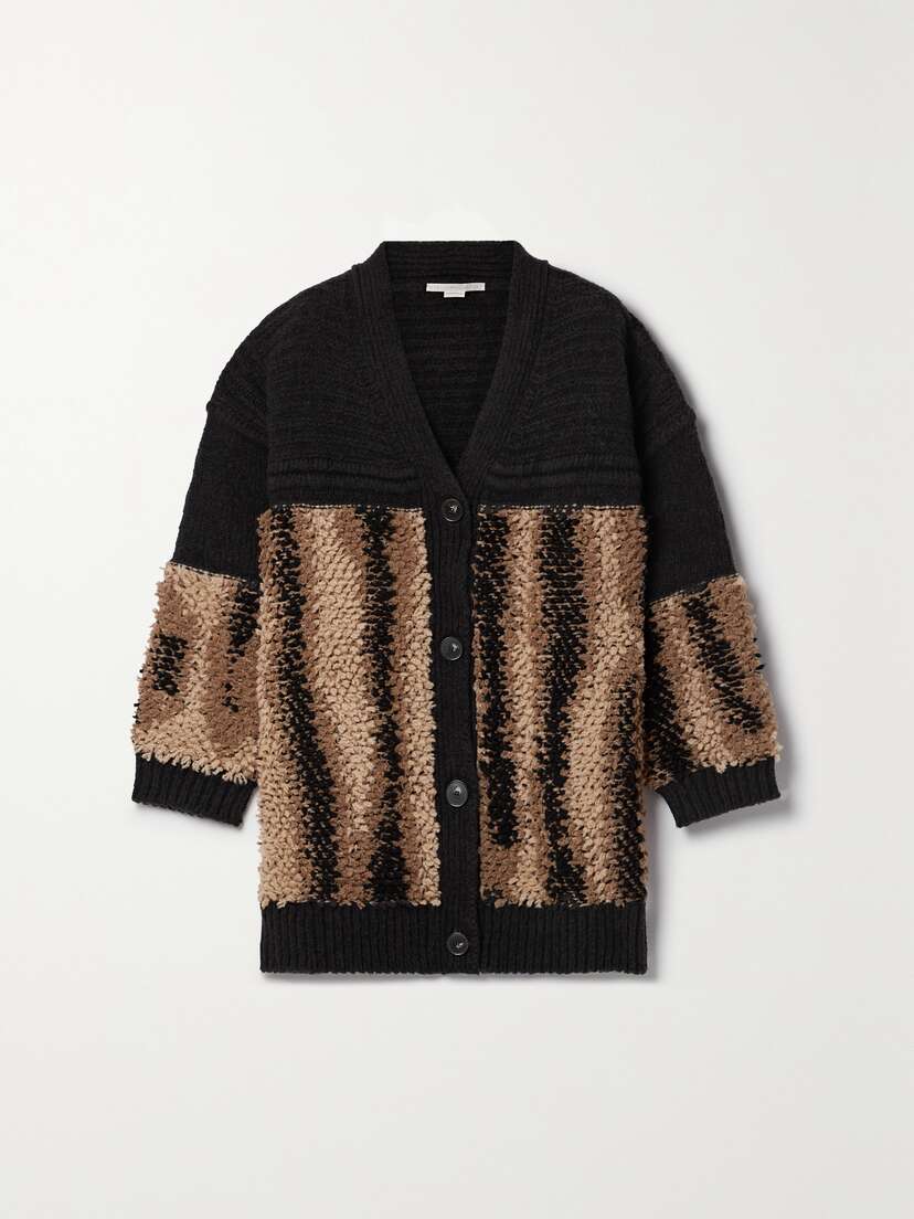 Stella McCartney Fur Free Fur Ribbed Wool-blend And Bouclé Cardigan