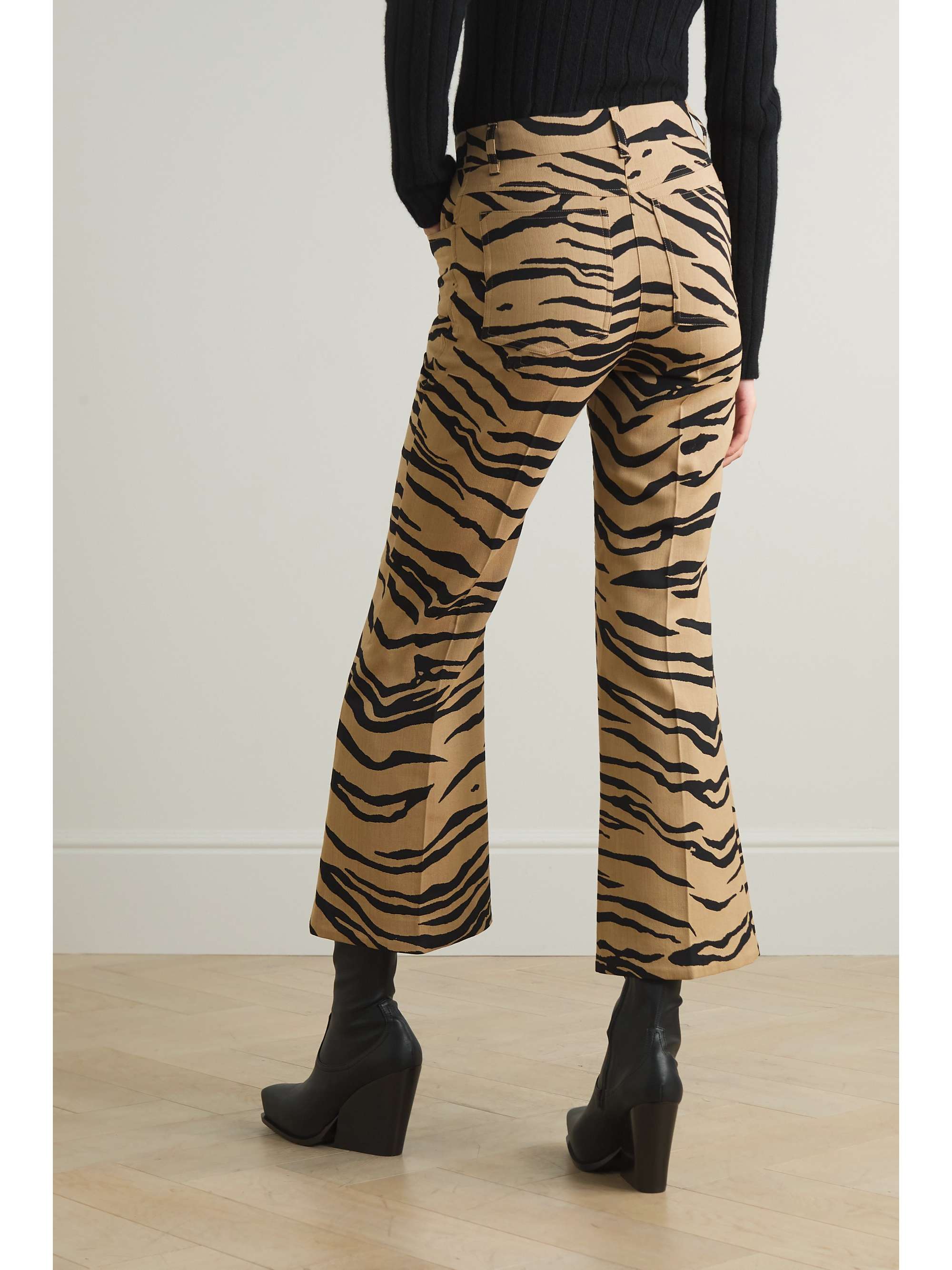 STELLA MCCARTNEY Cropped zebra-print wool-blend flared pants