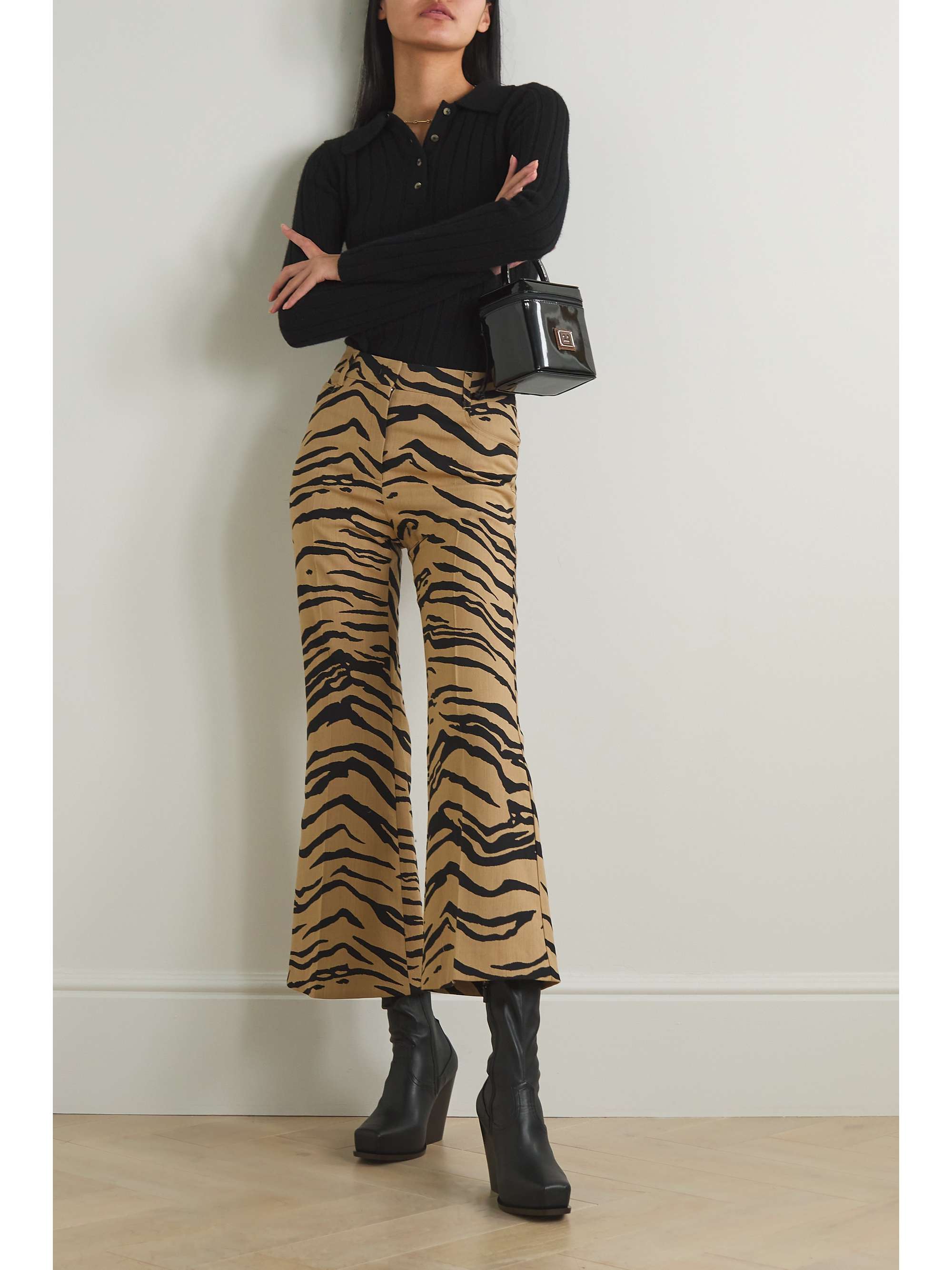 STELLA MCCARTNEY Cropped zebra-print wool-blend flared pants