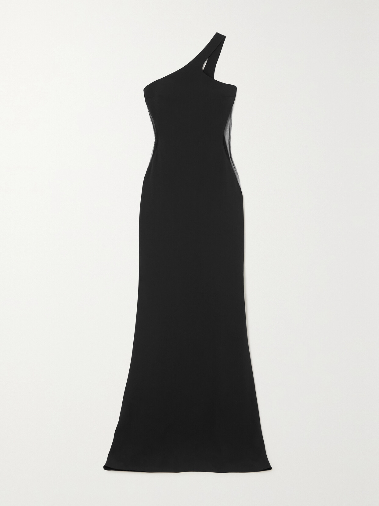 STELLA MCCARTNEY ONE-SHOULDER TULLE-PANELED STRETCH-CADY GOWN