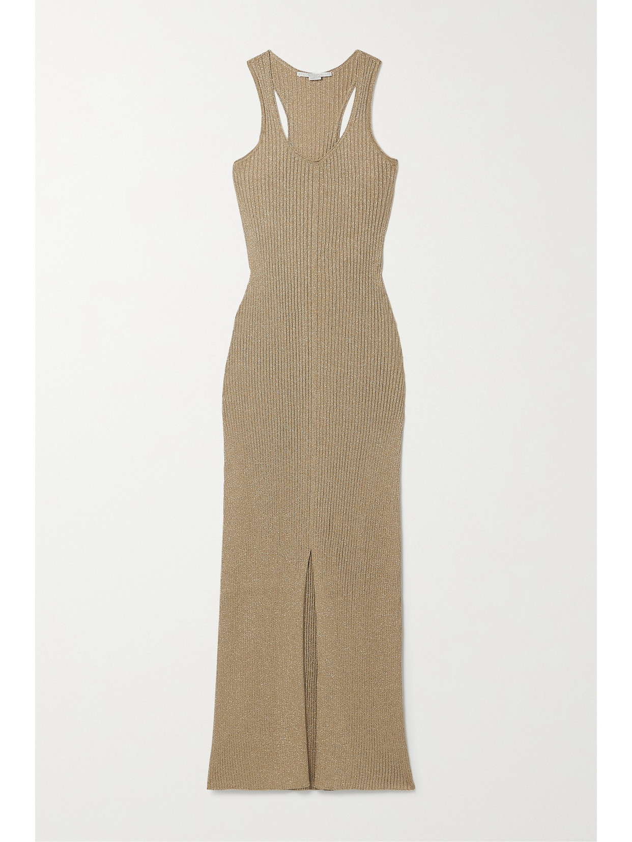 STELLA MCCARTNEY METALLIC RIBBED-KNIT MAXI DRESS