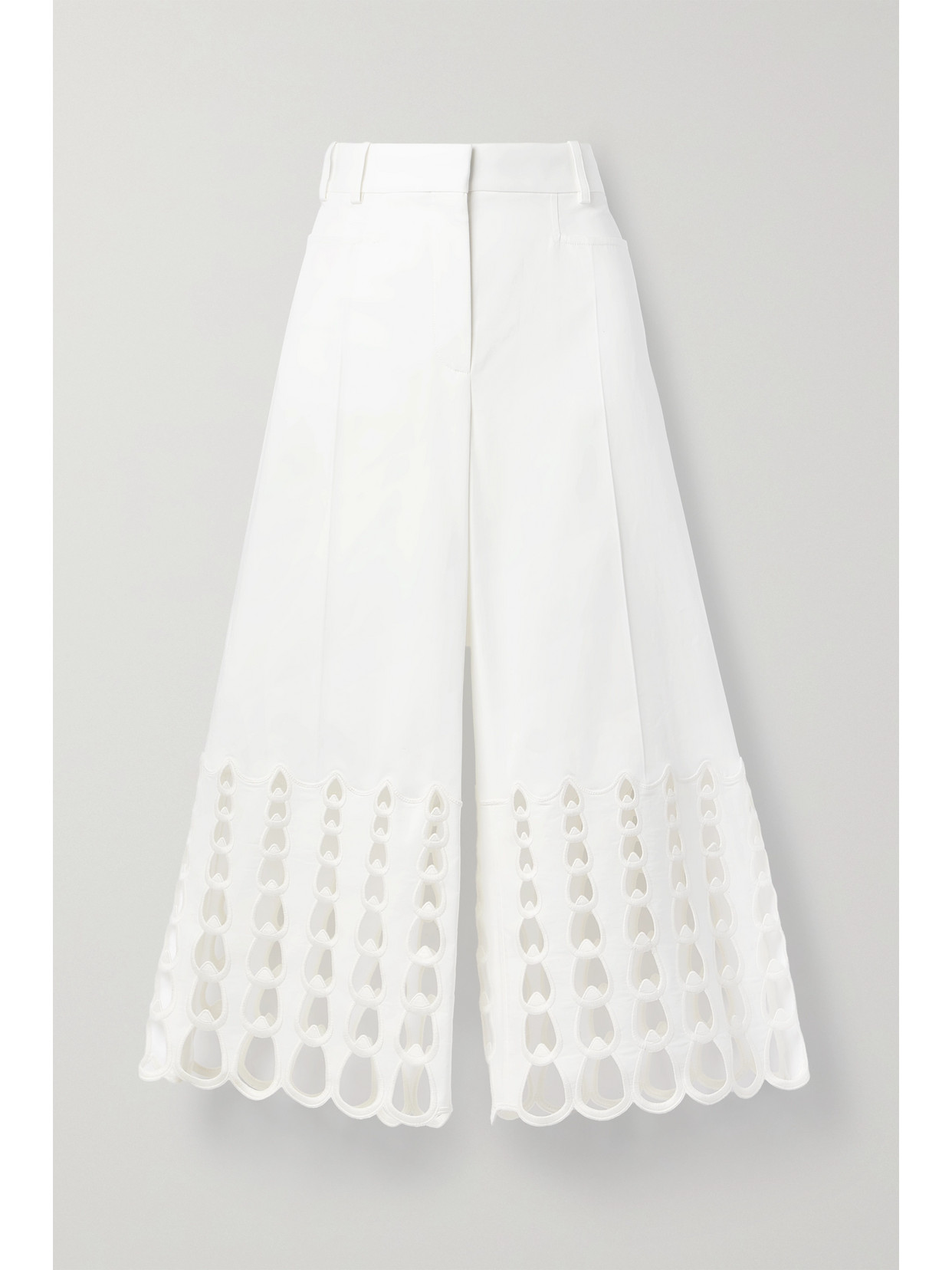 Stella McCartney - Cropped Broderie Anglaise Cotton-twill Wide-leg Pants - White