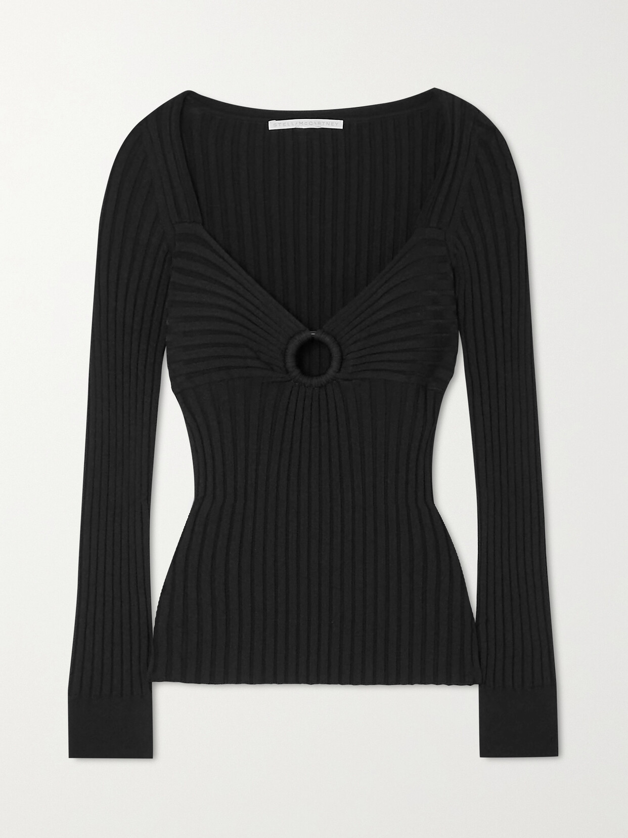 Shop Stella Mccartney Cutout Ribbed-knit Sweater In Black