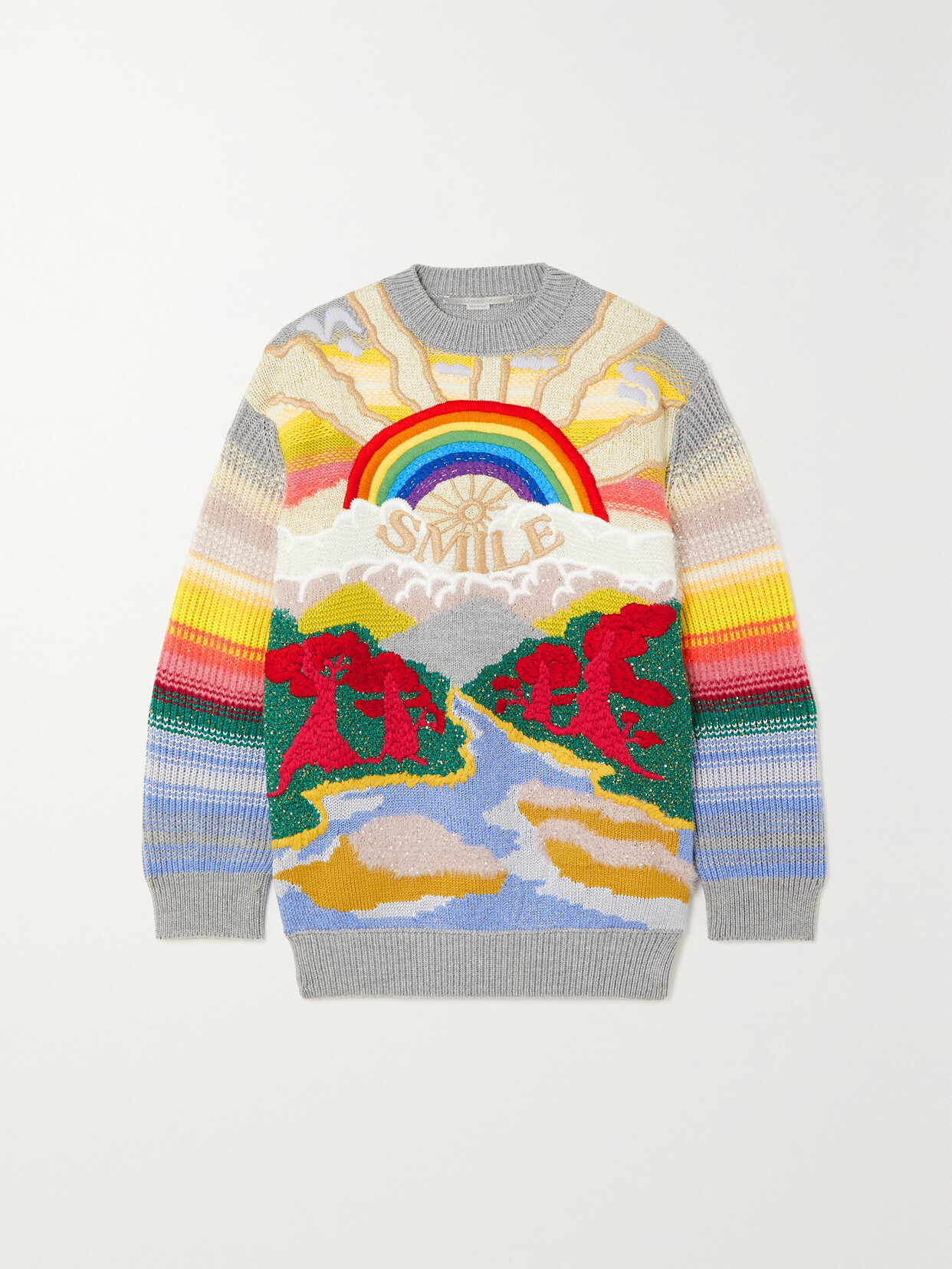 Stella McCartney - Festive Smile Embroidered Intarsia Wool-blend Sweater - Blue