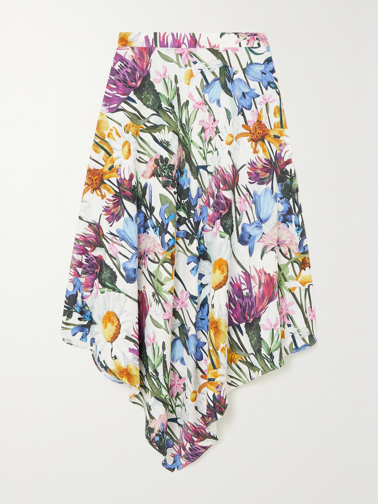 STELLA MCCARTNEY ASYMMETRIC FLORAL-PRINT CREPE DE CHINE MIDI SKIRT