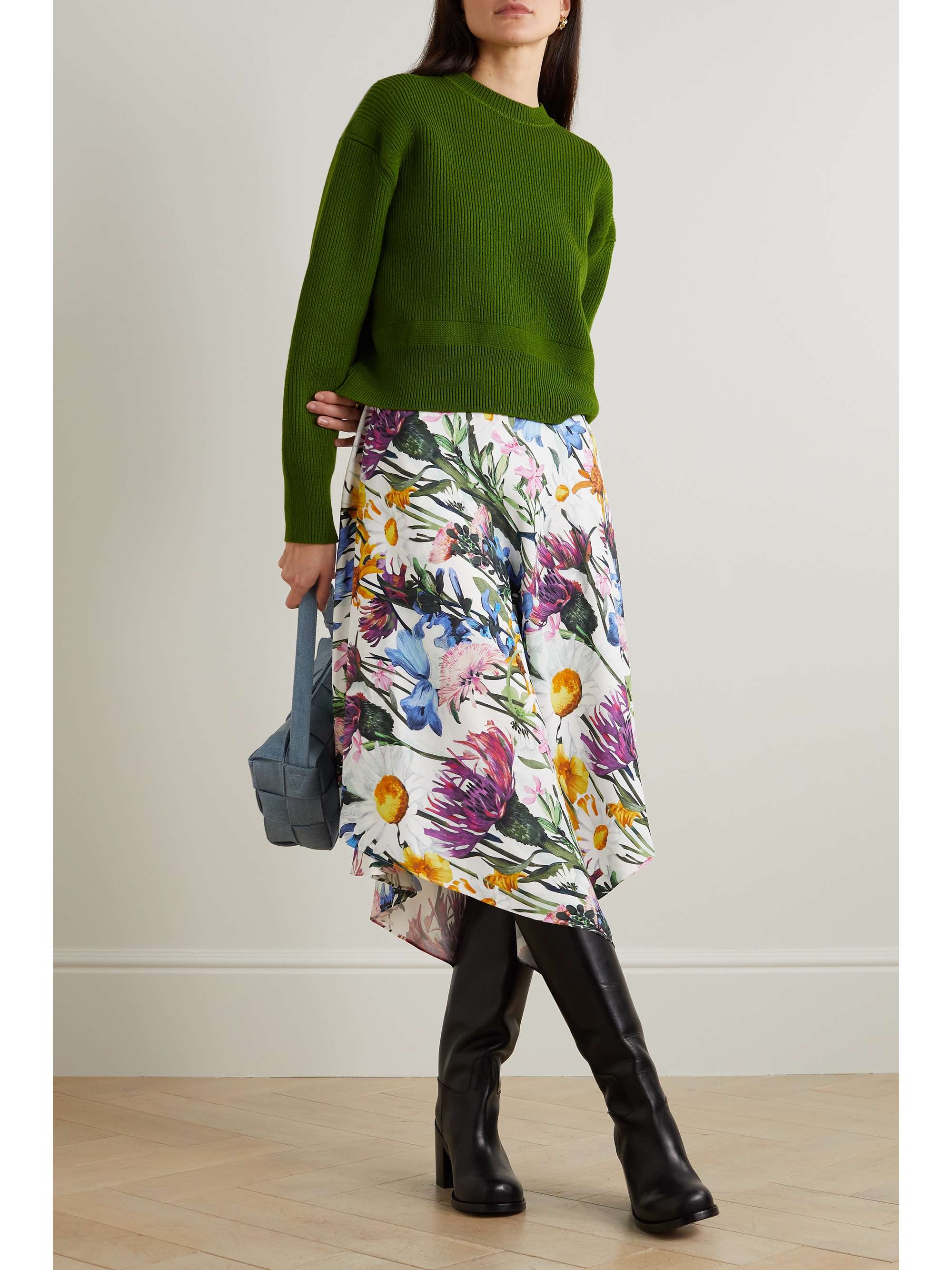 STELLA MCCARTNEY クレープデシン アシンメトリー ミディ丈スカート フローラルプリント