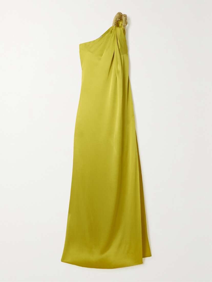 Stella McCartney One-shoulder Embellished Draped Satin Maxi Dress