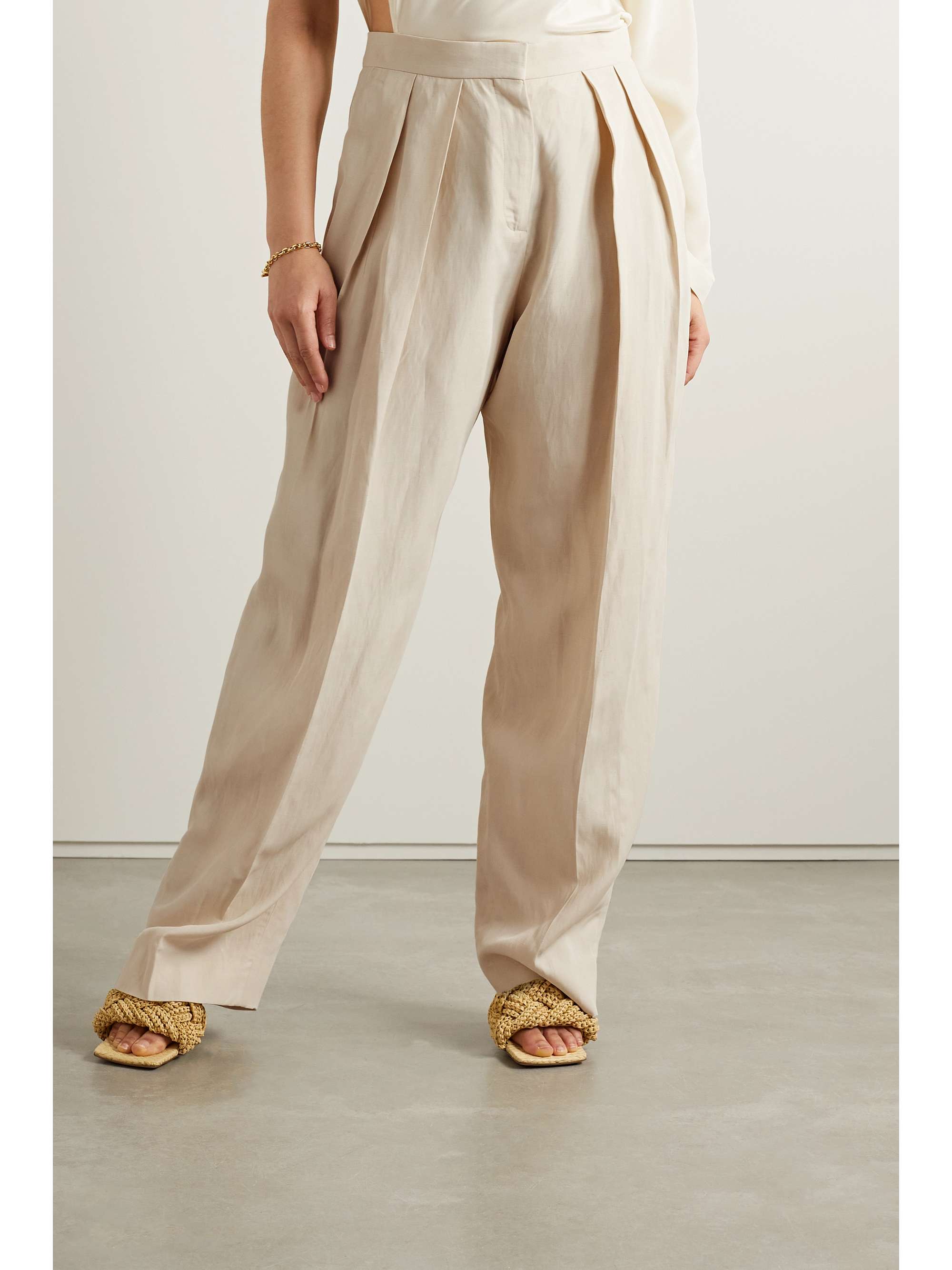 STELLA MCCARTNEY ウーブン ストレートレッグパンツ タック入り