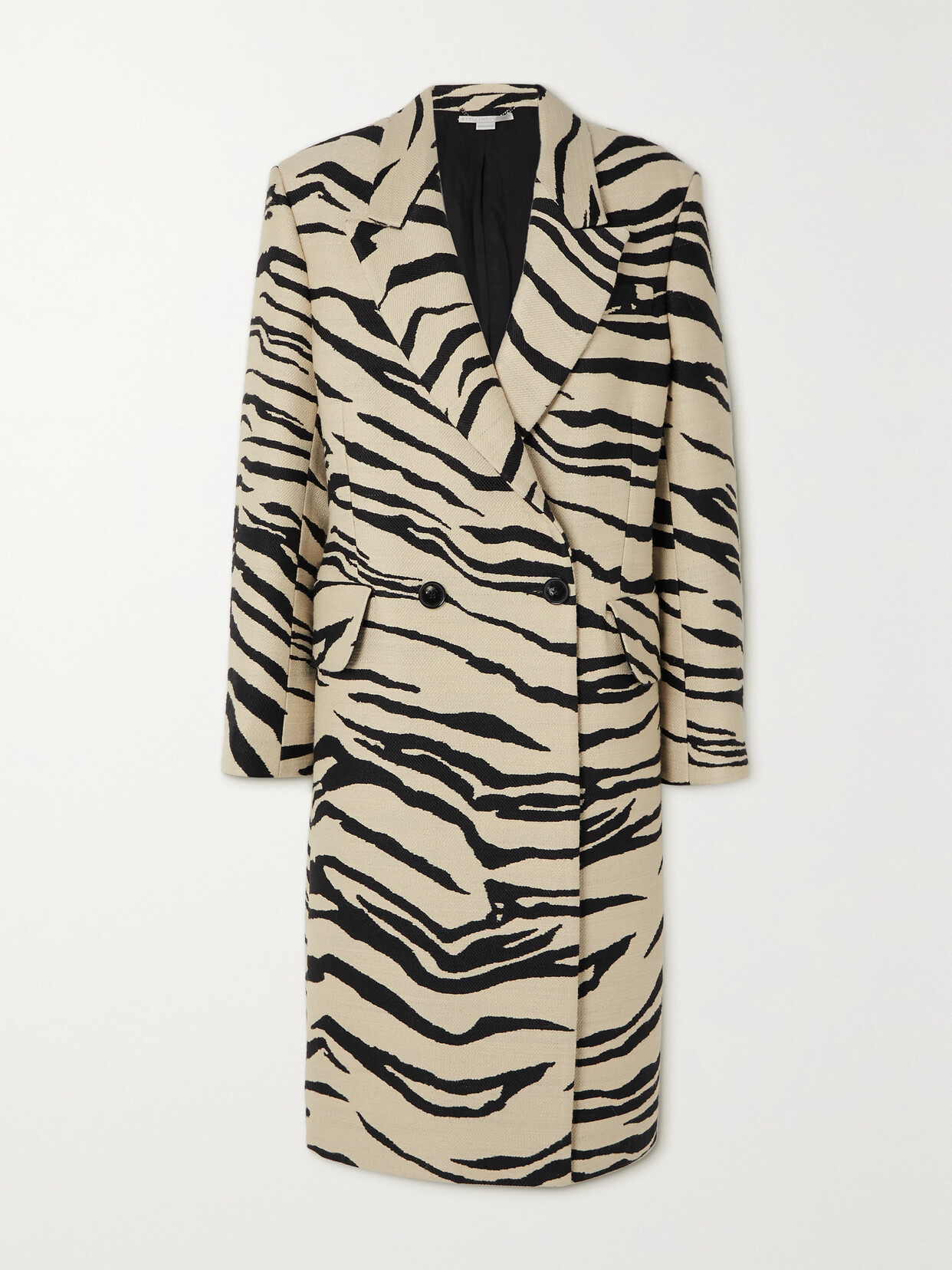 STELLA MCCARTNEY DOUBLE-BREASTED ZEBRA-PRINT WOVEN COAT