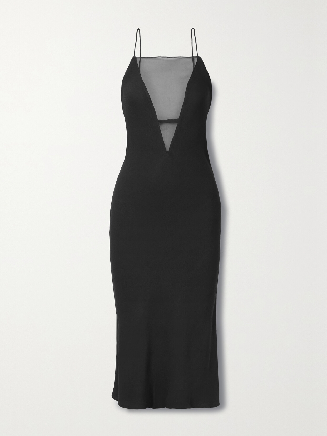 Stella McCartney - Open-back Silk Chiffon-trimmed Crepe Midi Dress - Black