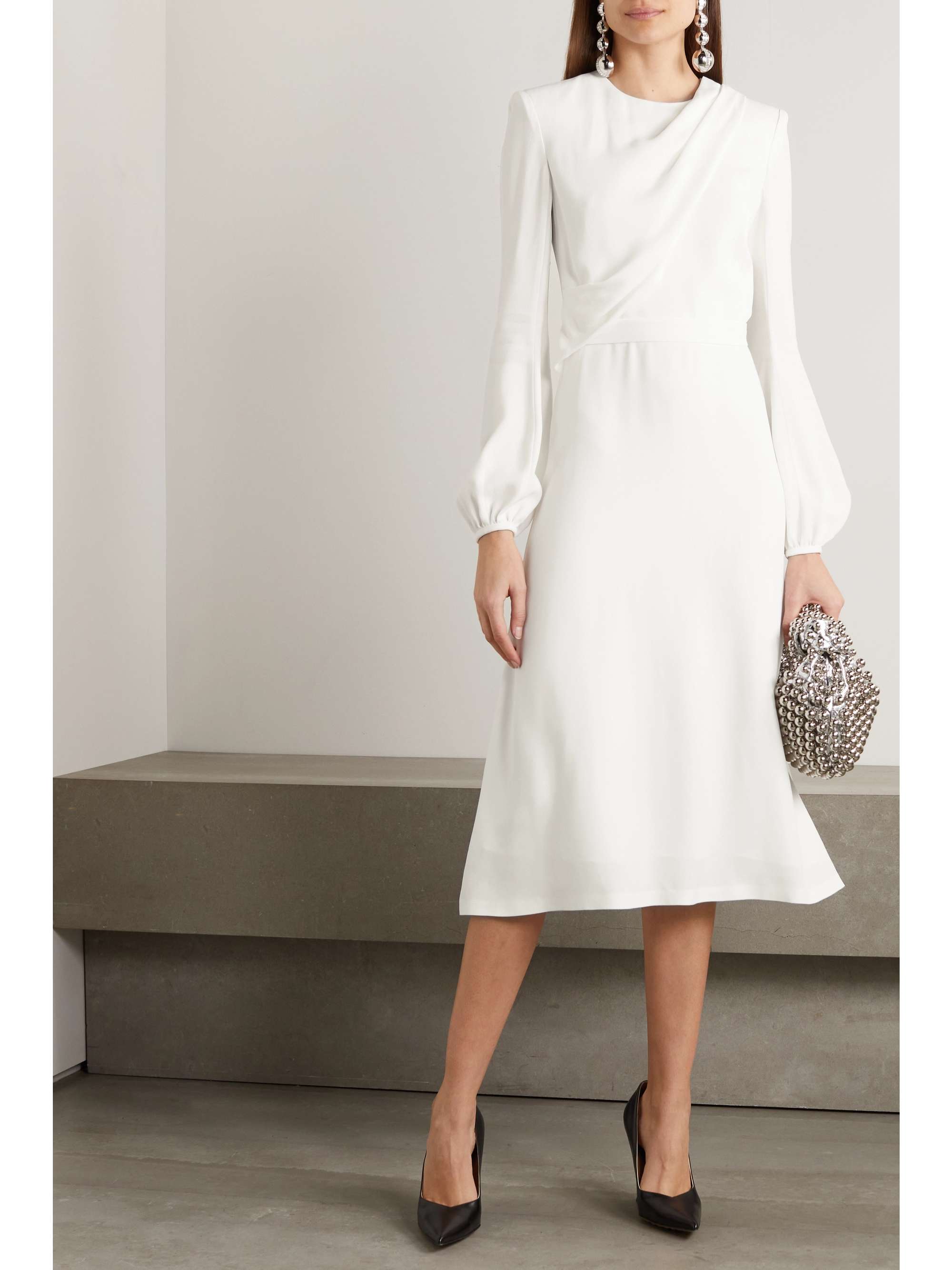 STELLA MCCARTNEY クレープ ミディワンピース ベルト付き ドレープ入り
