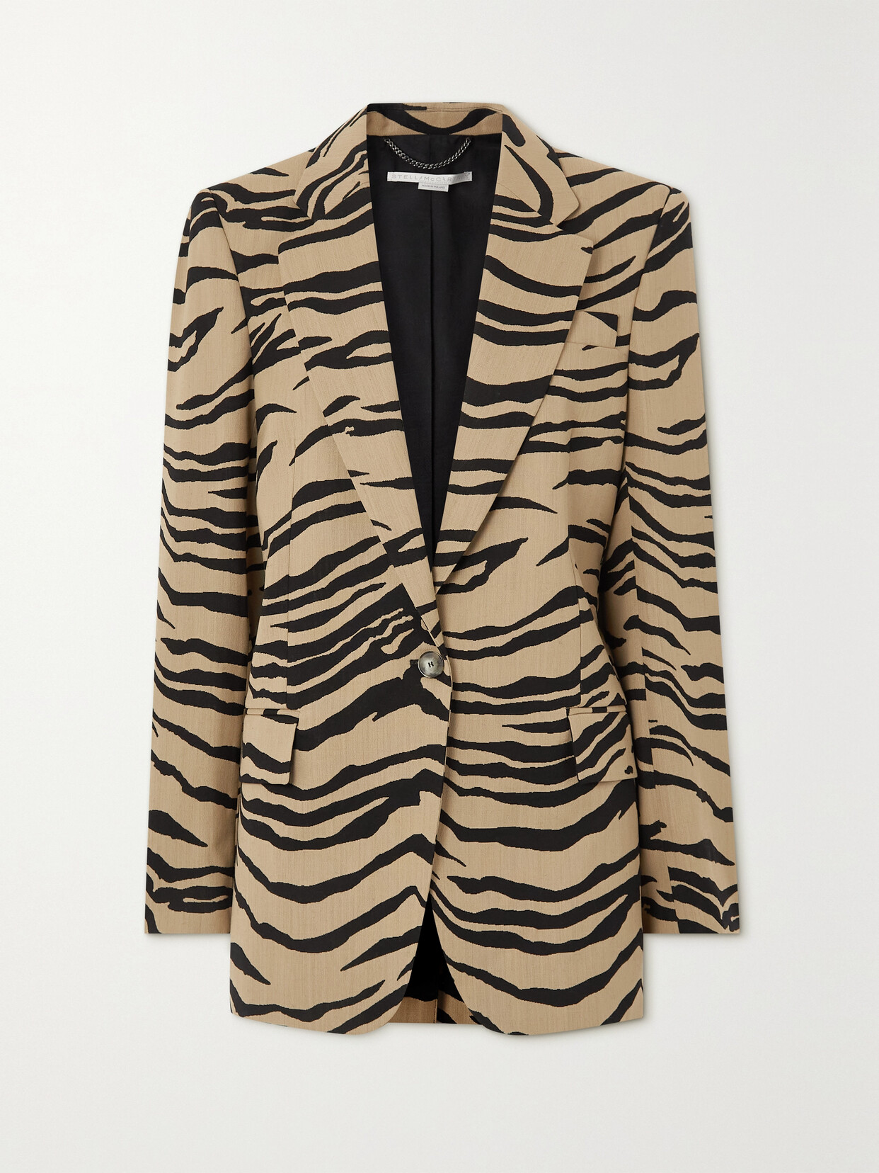 Stella Mccartney Tiger Stripe Single Breasted Wool & Cotton Blend Blazer In Brown