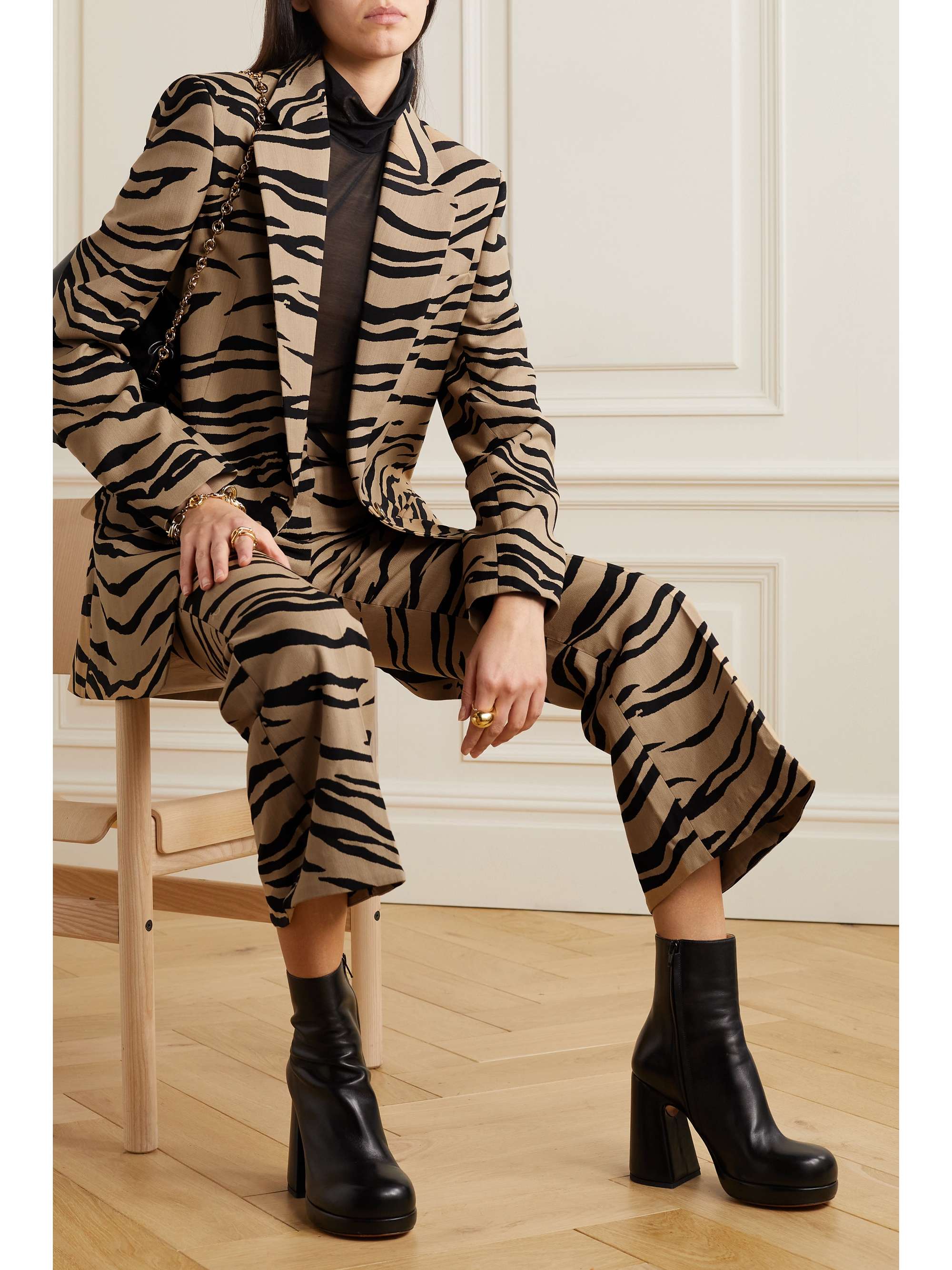 STELLA MCCARTNEY Oversized zebra-jacquard wool-blend blazer