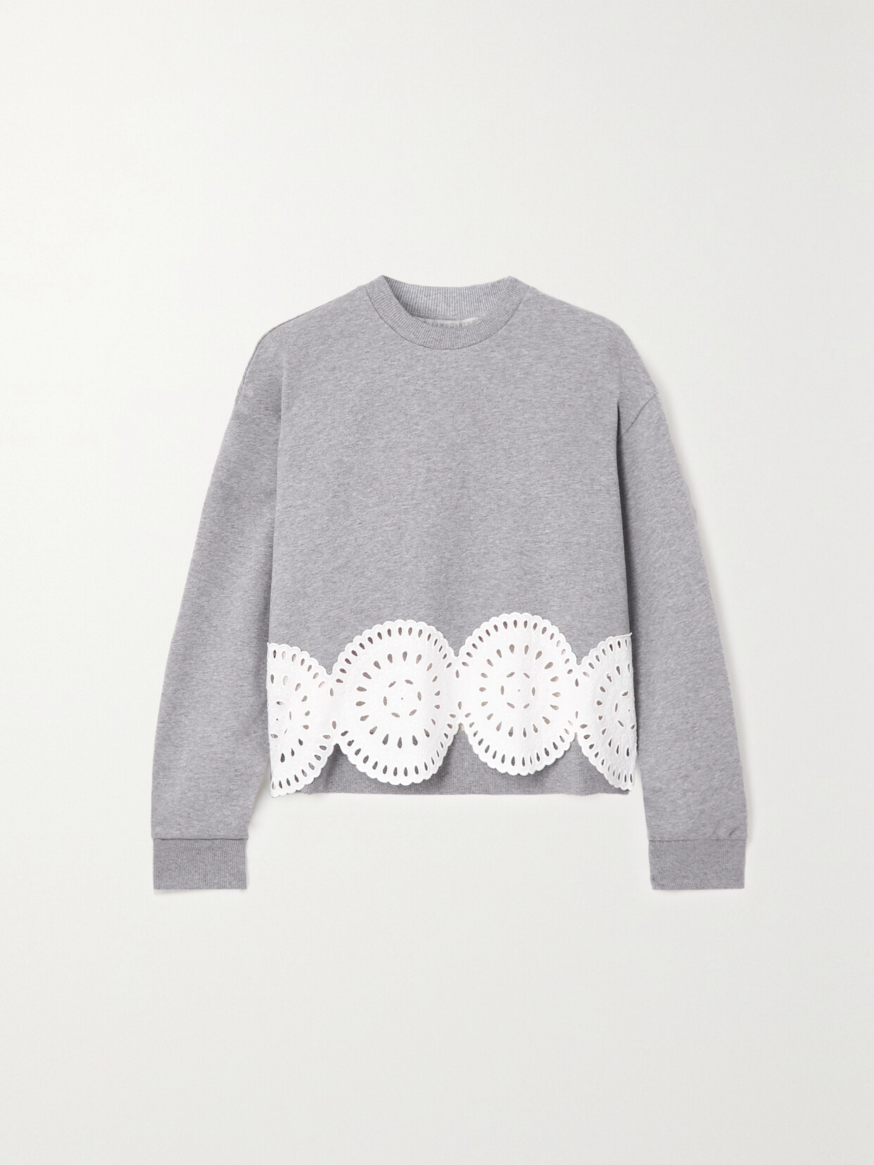 Stella McCartney - Broderie Anglaise-trimmed Cotton-jersey Sweatshirt - Gray