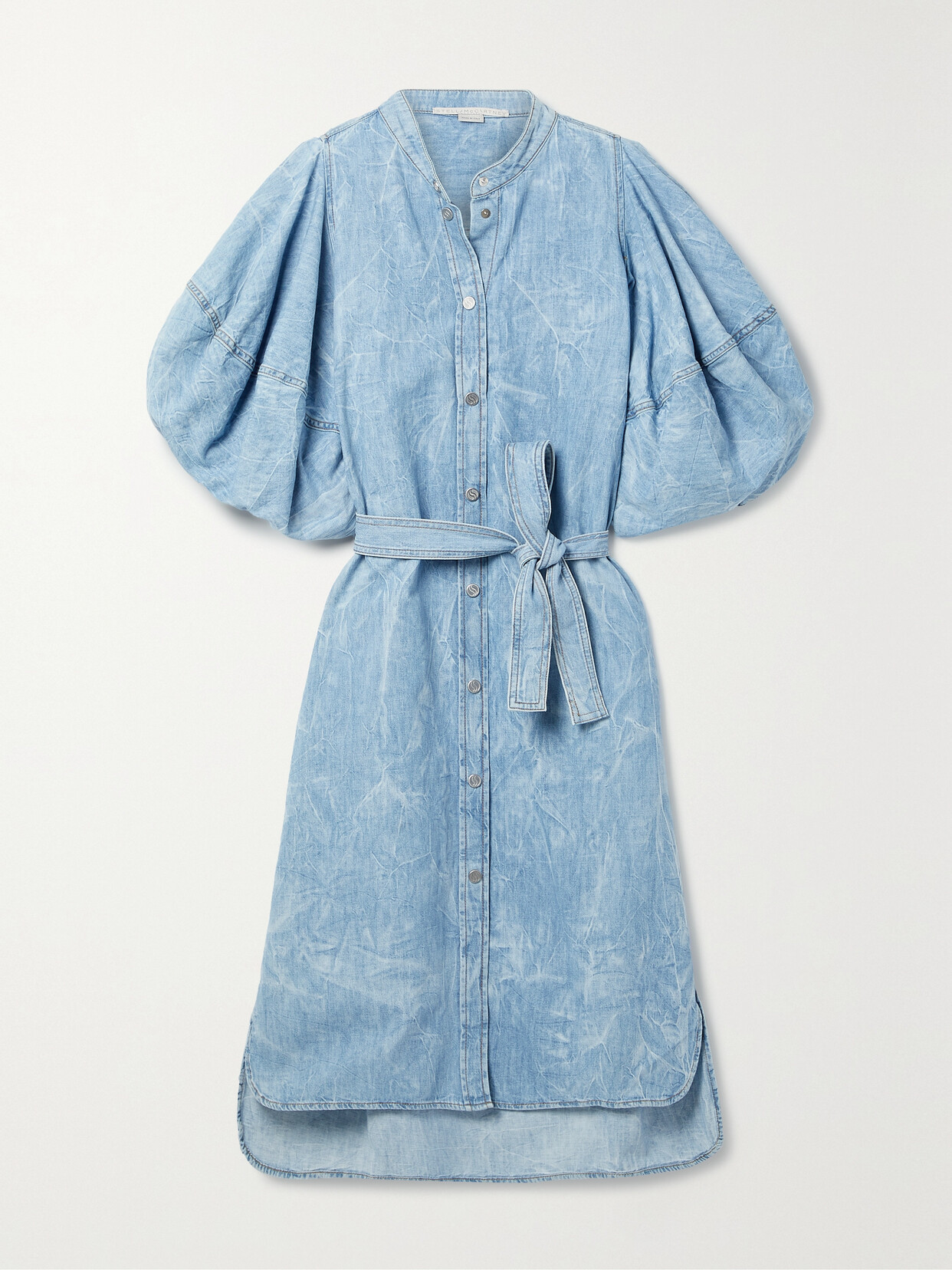 Shop Stella Mccartney Belted Denim Midi Dress In Blue