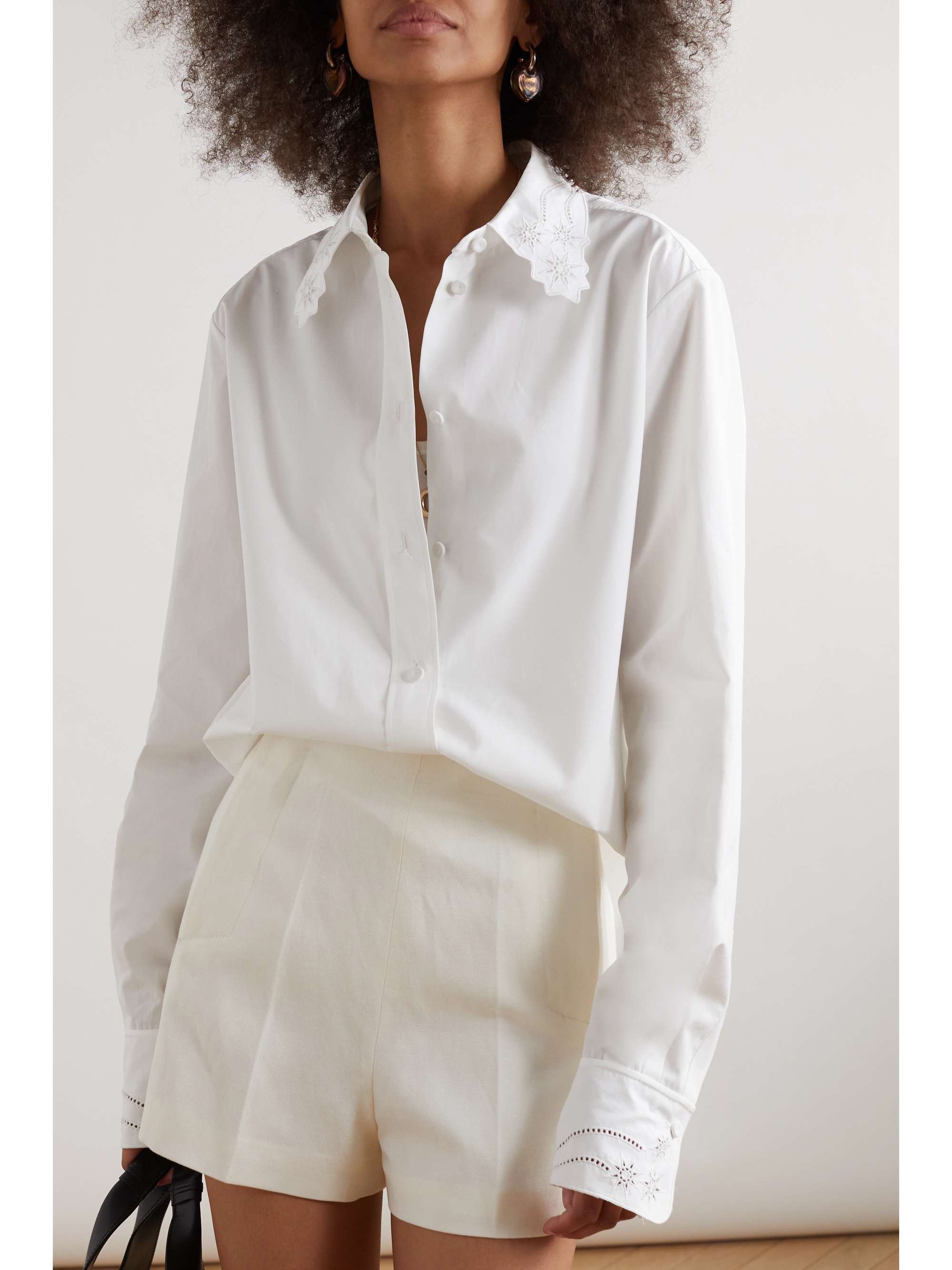 CHLOÉ Broderie anglaise-trimmed cotton shirt