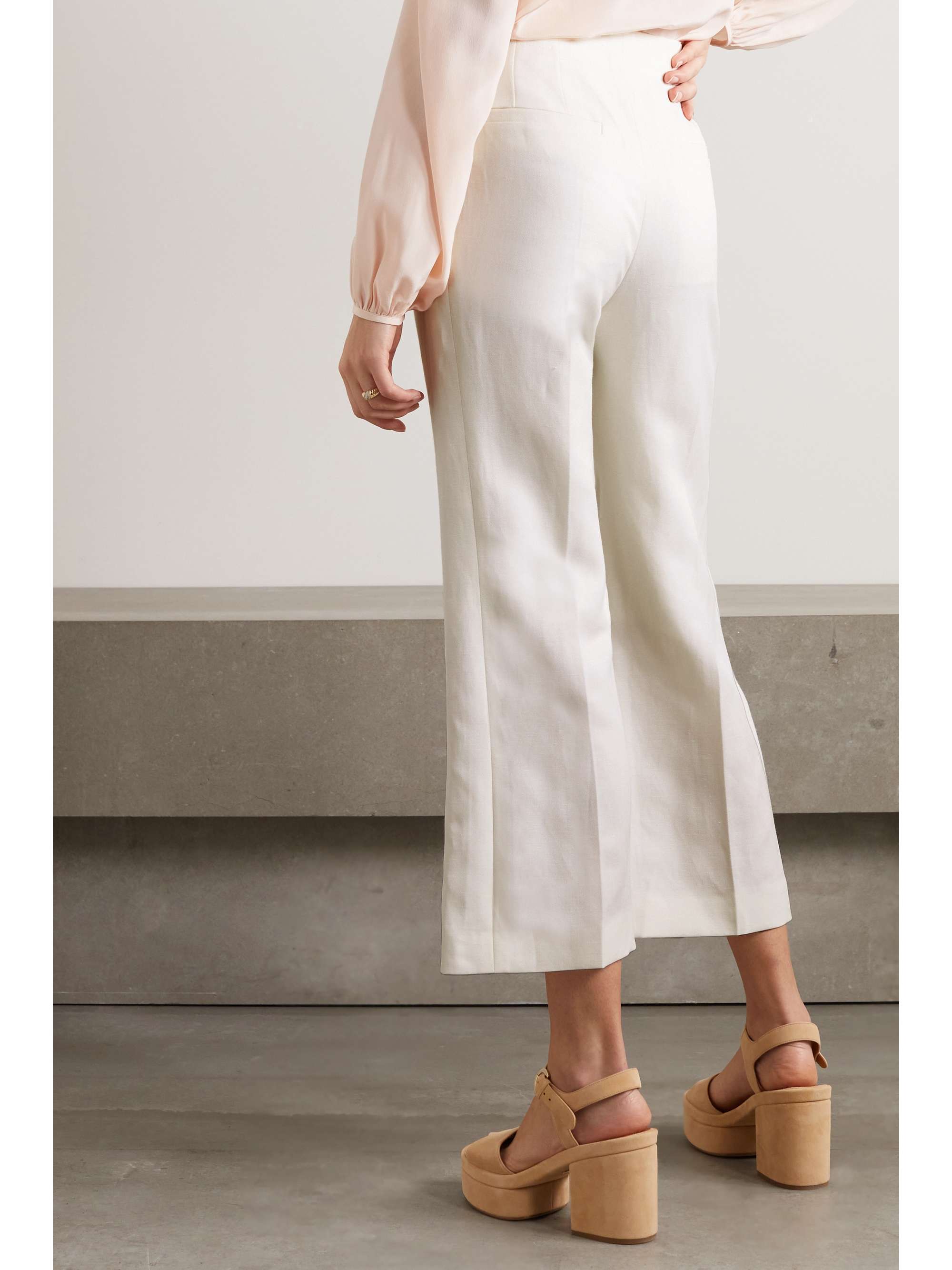CHLOÉ Cropped wool and linen-blend flared pants