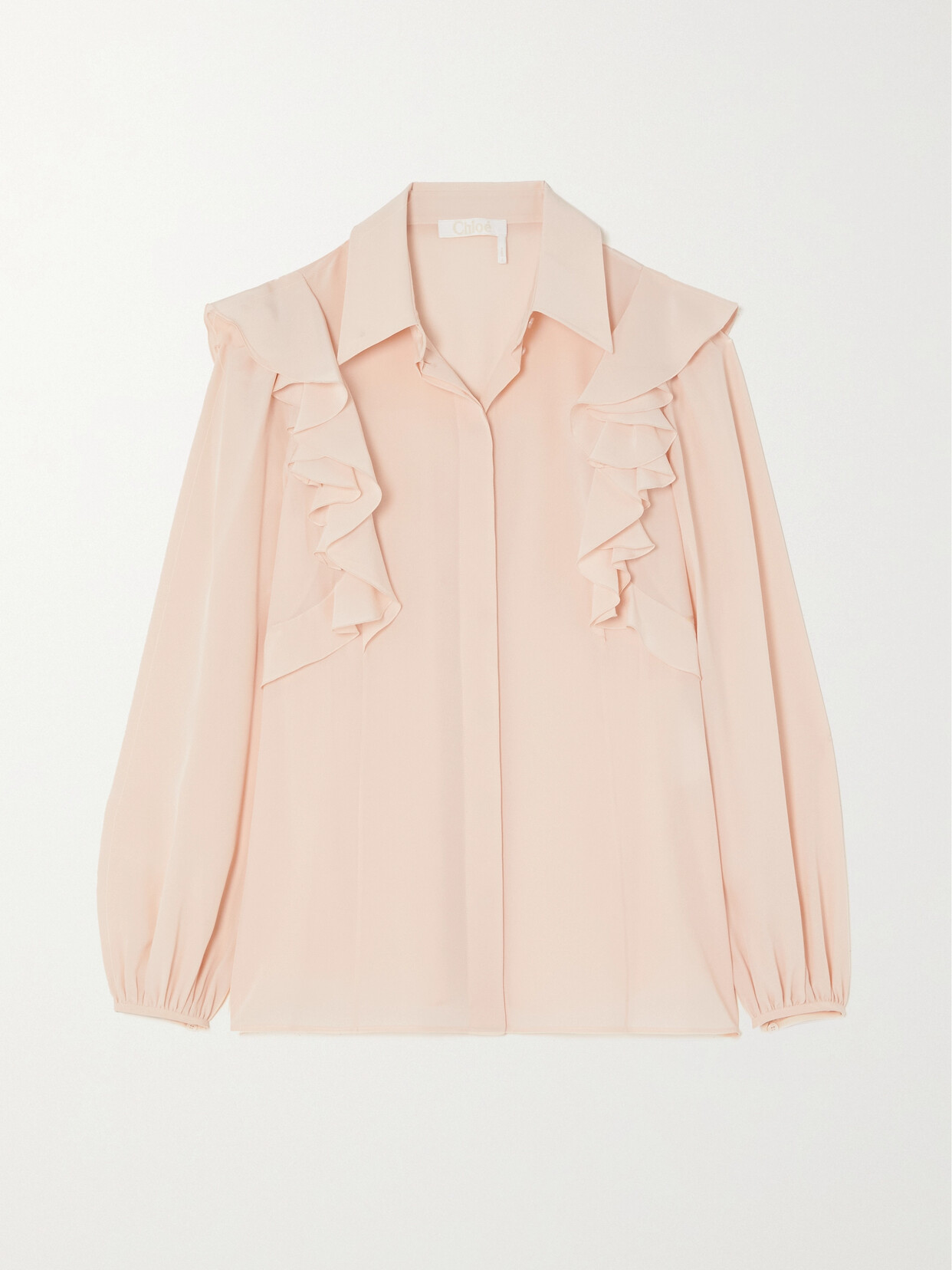 Chloé Crepe Button-down Blouse With Shoulder Ruffles In Pink