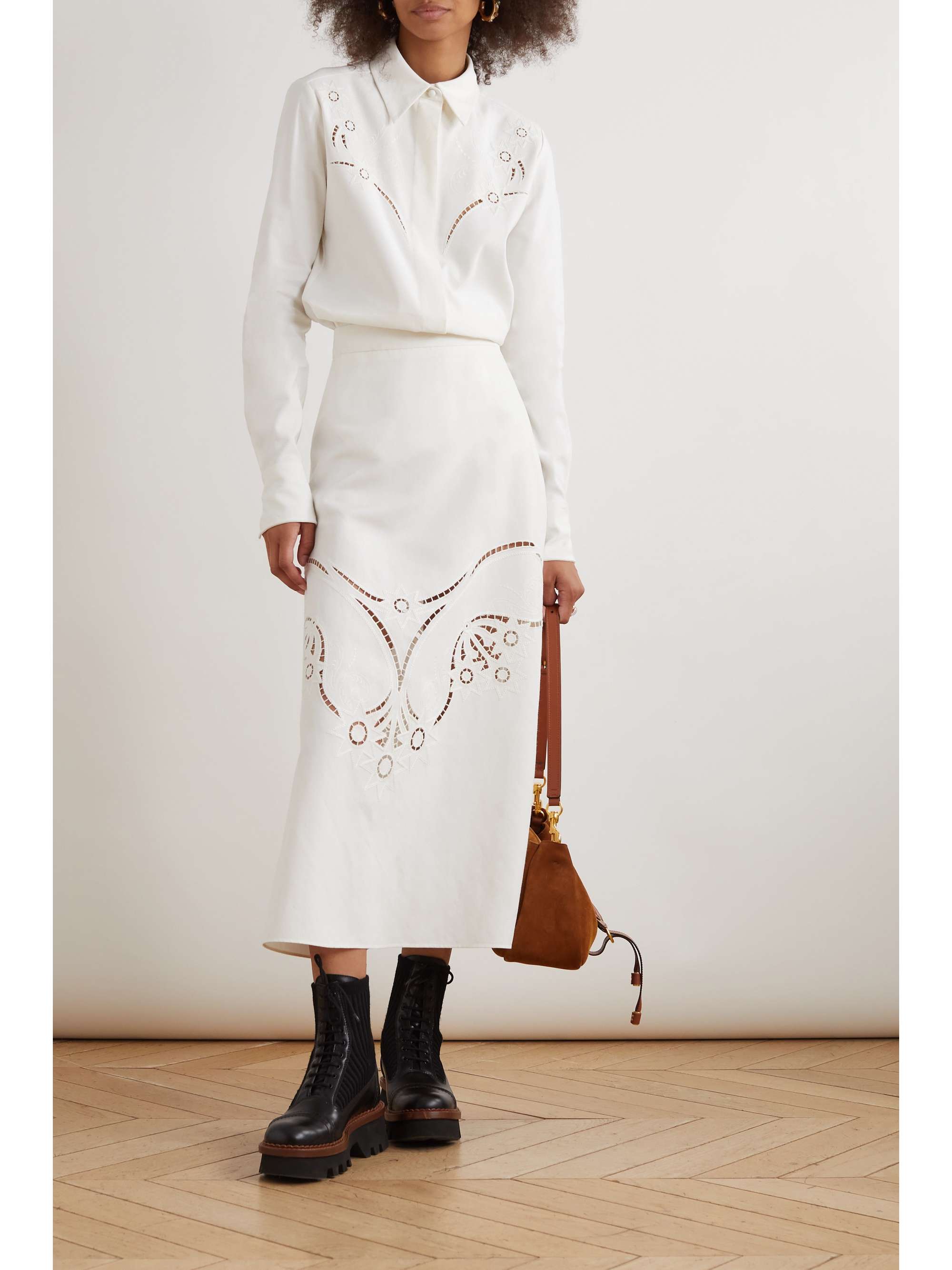 CHLOÉ Embroidered grain de poudre shirt