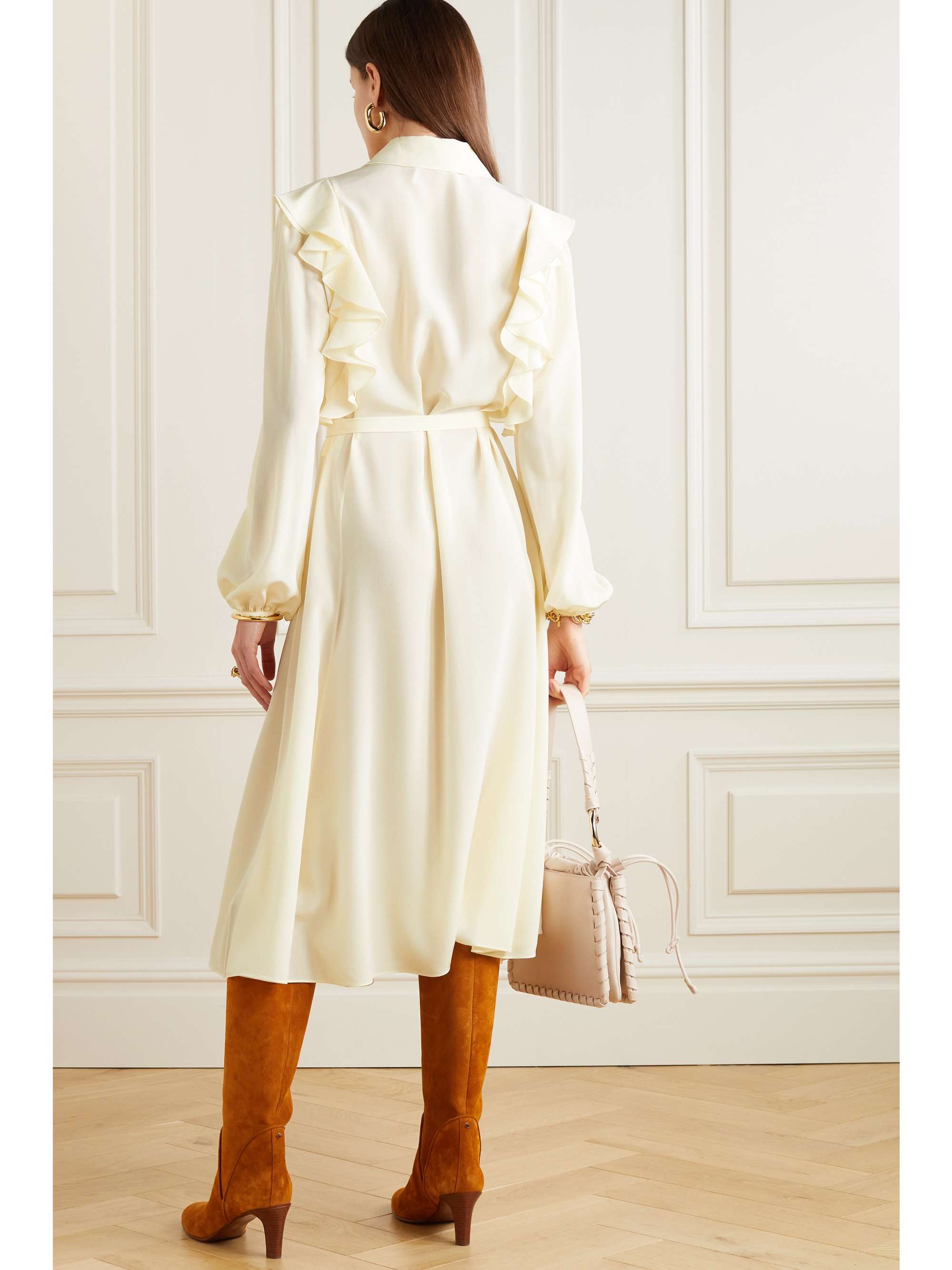 CHLOÉ Belted ruffled silk crepe de chine shirt dress