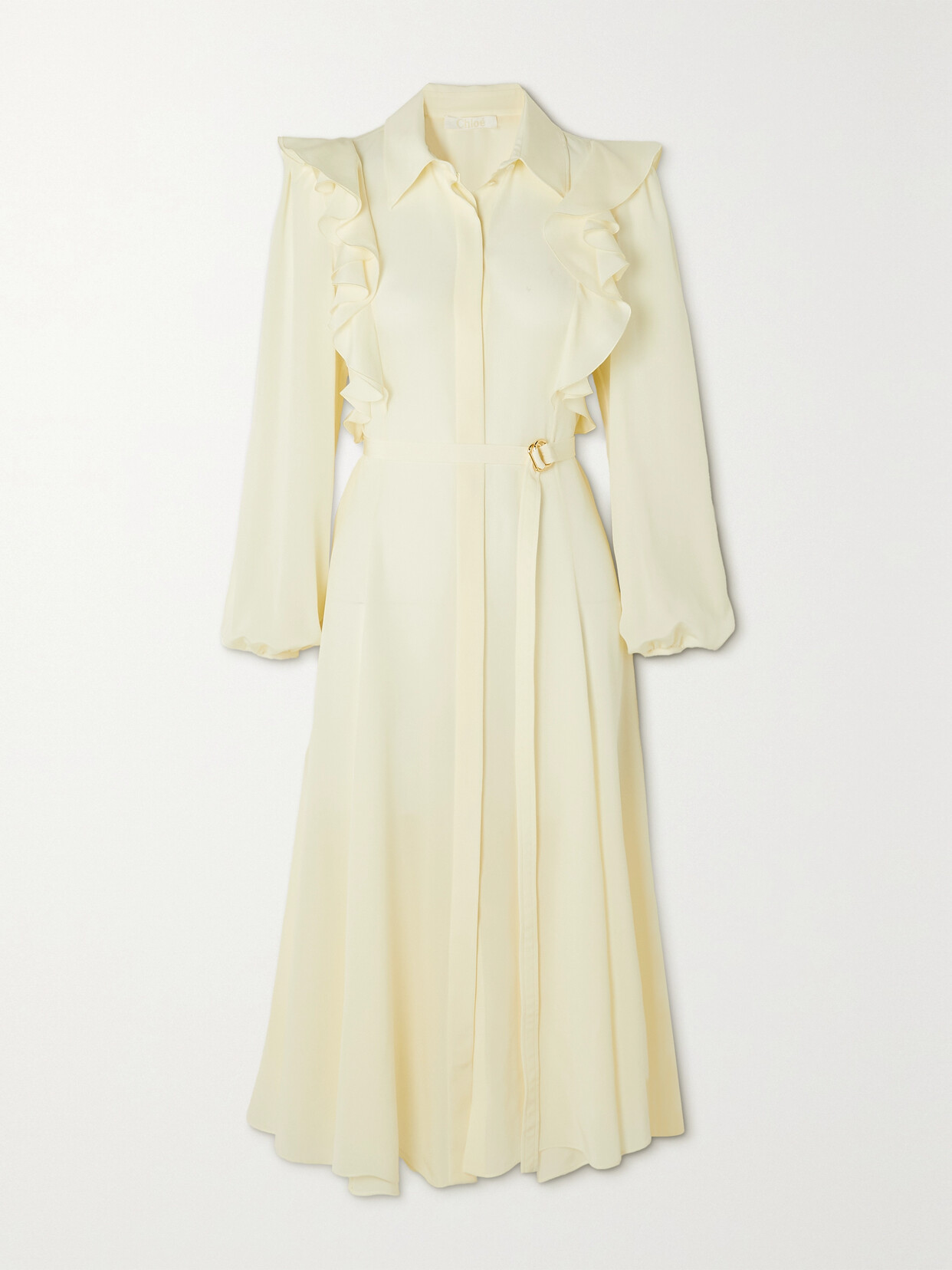 Chloé Belted Ruffled Silk Crepe De Chine Shirt Dress - White