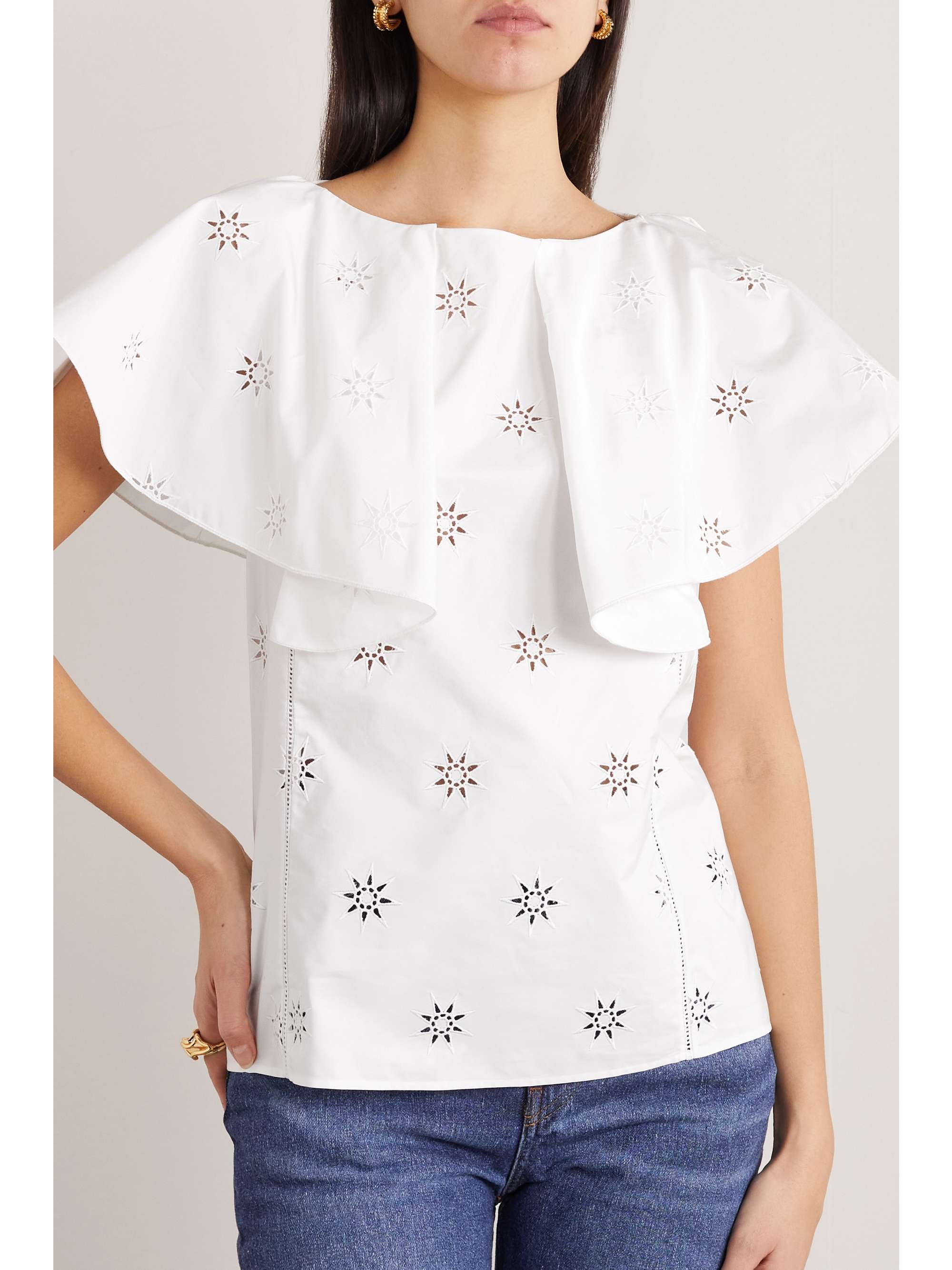 CHLOÉ Ruffled broderie anglaise organic cotton-poplin top