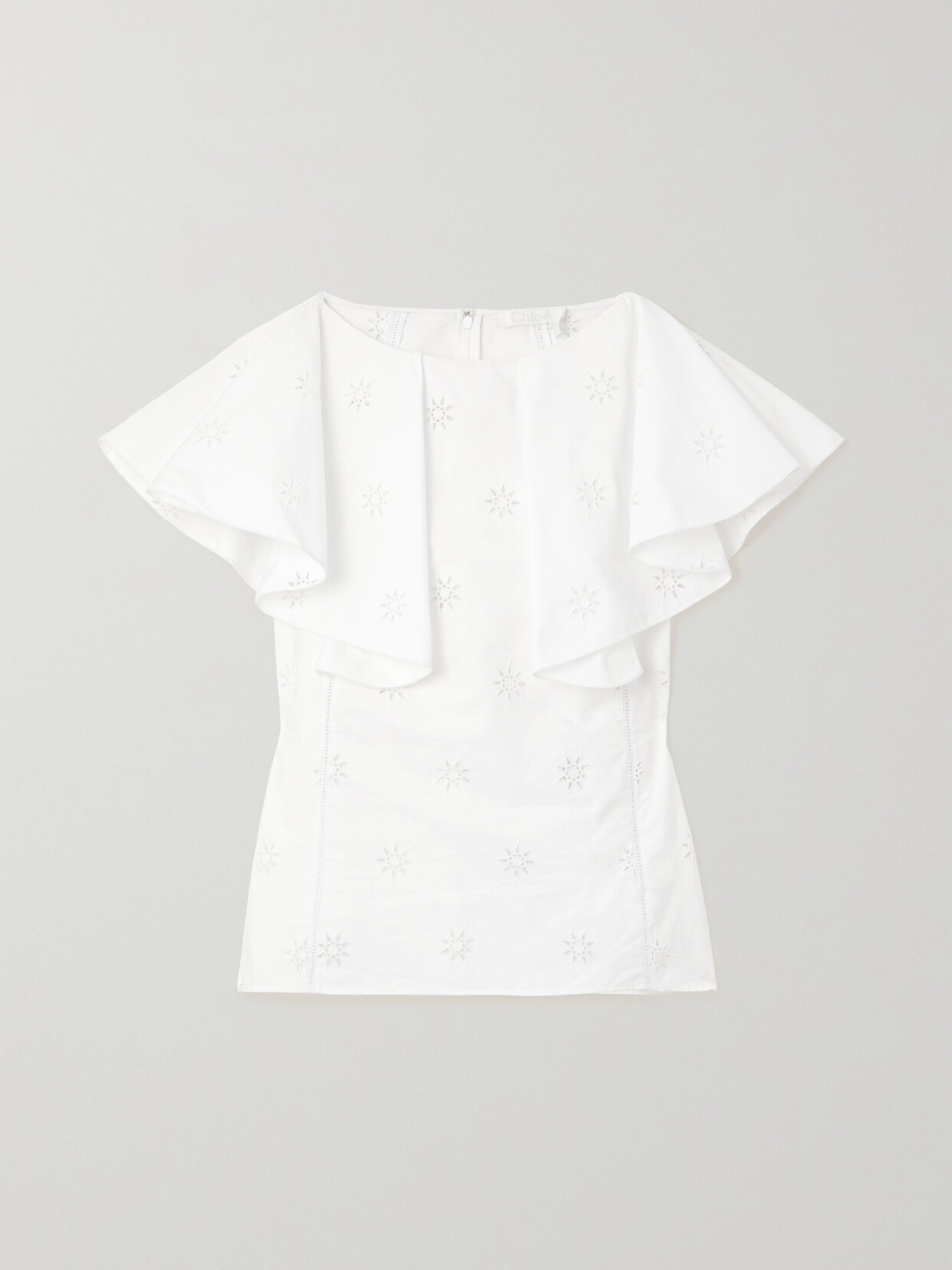 Chloé Ruffled Broderie Anglaise Organic Cotton-poplin Top - White