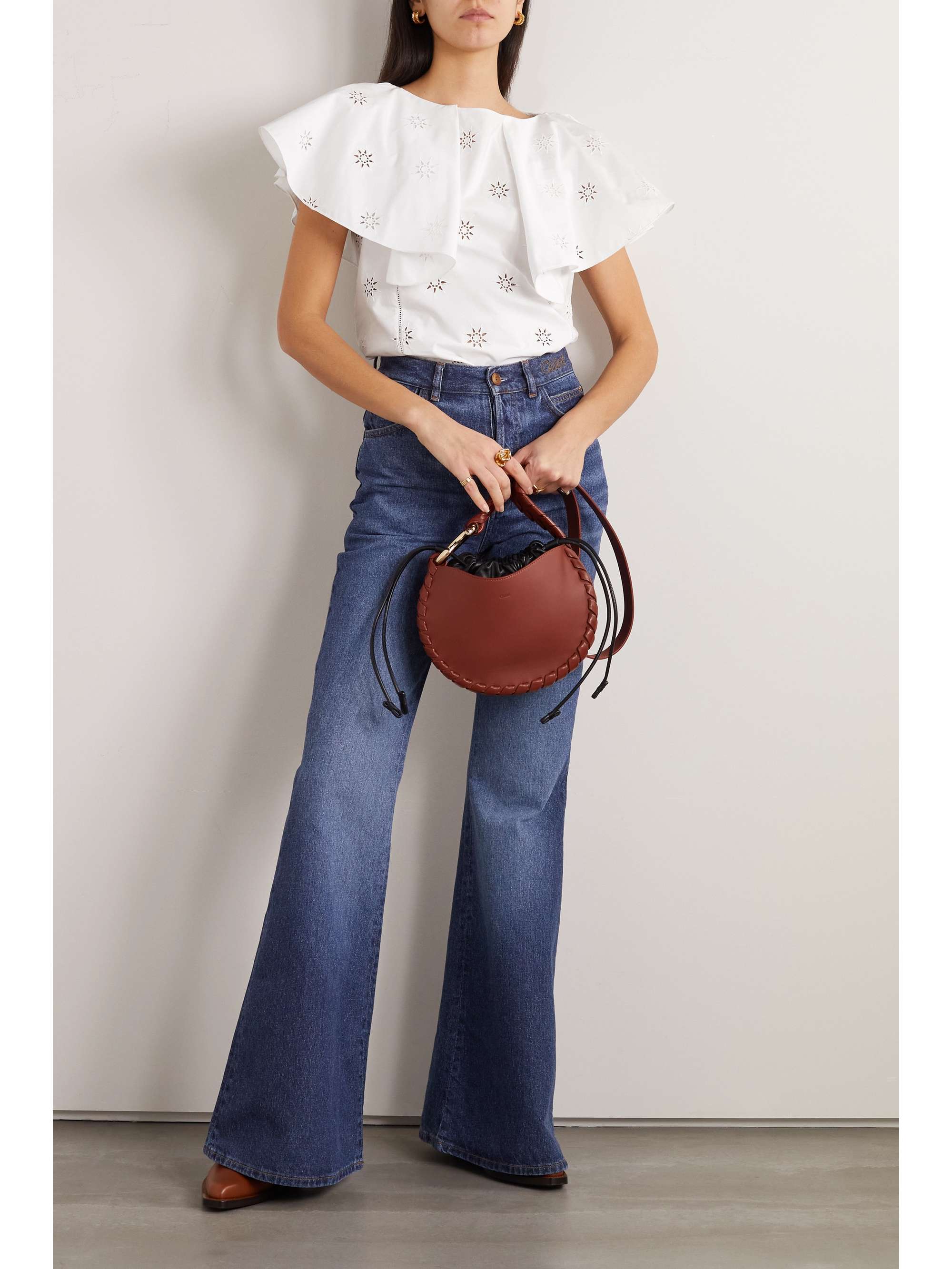 CHLOÉ Ruffled broderie anglaise organic cotton-poplin top