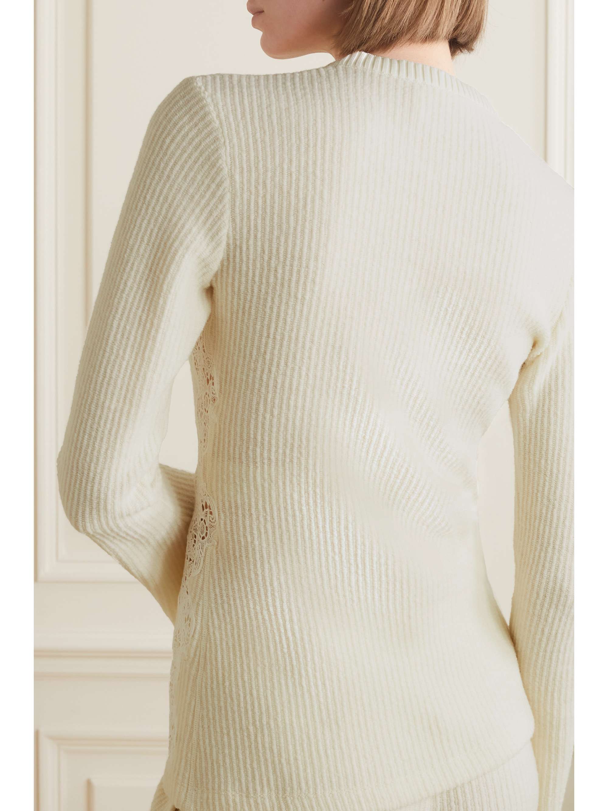 CHLOÉ Guipure lace-paneled ribbed wool sweater