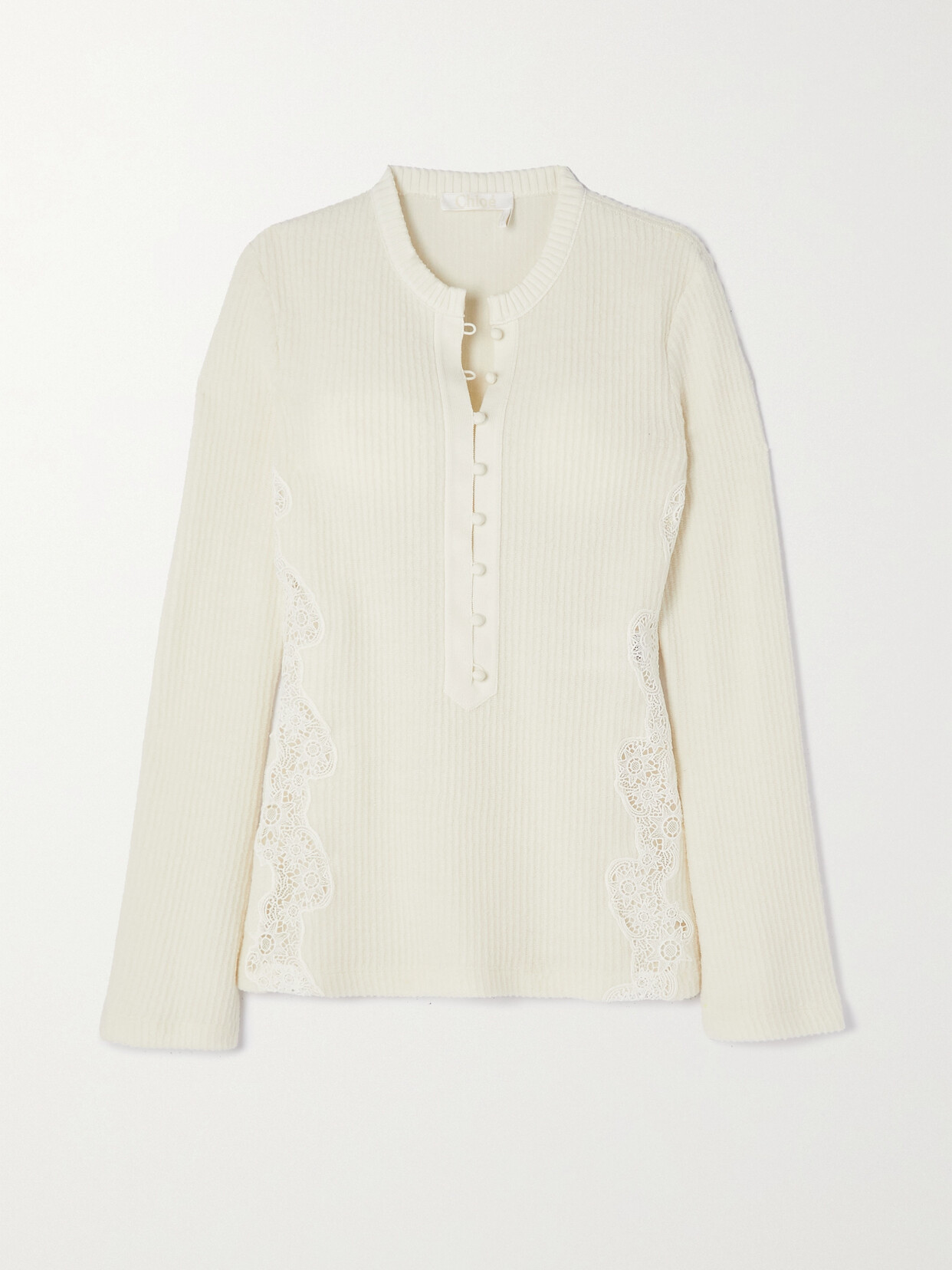 Chloé Guipure Lace-paneled Ribbed Wool Sweater - White