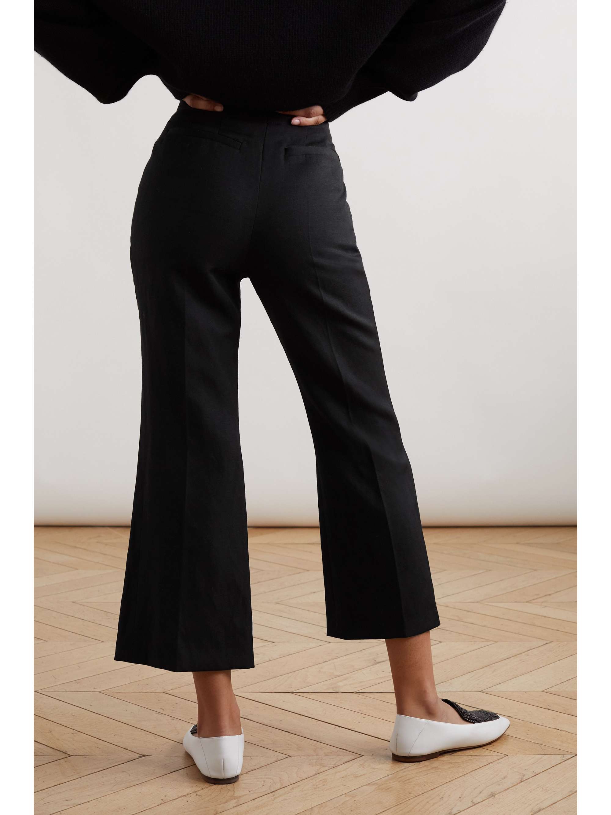 CHLOÉ Cropped wool and linen-blend flared pants