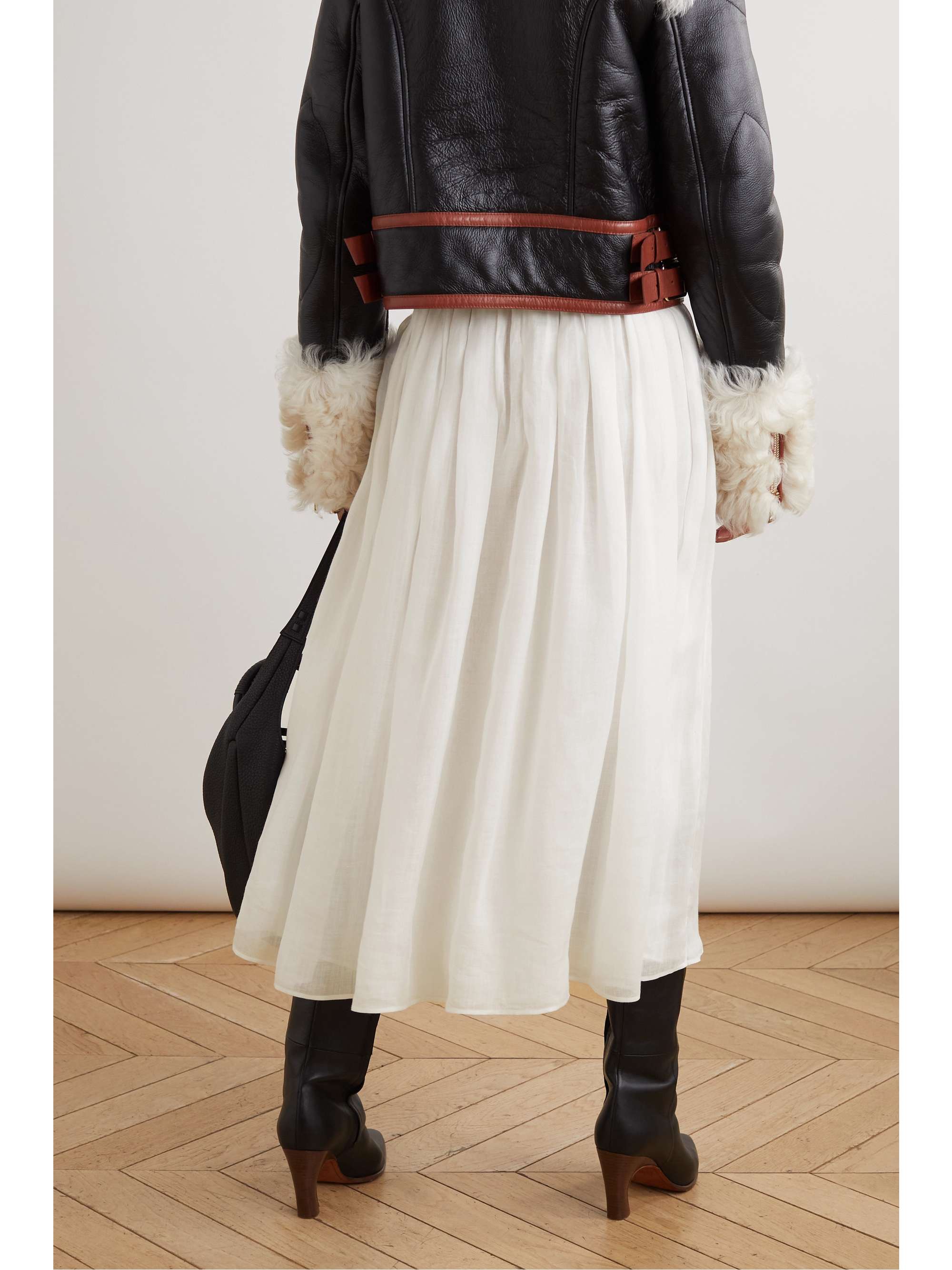 CHLOÉ 褶裥苎麻巴里纱中长半身裙