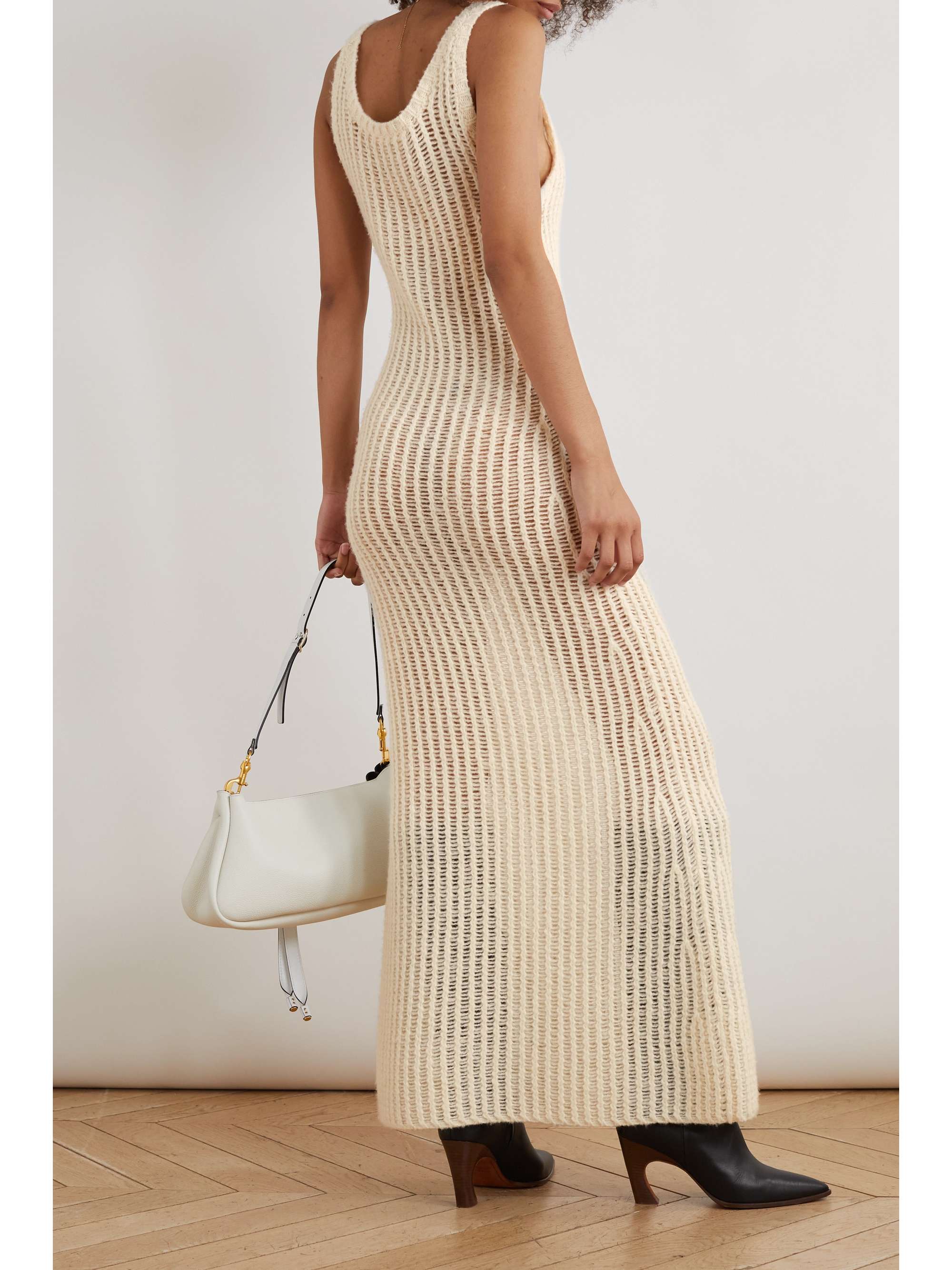 CHLOÉ Open-knit ribbed wool, silk and cashmere-blend maxi dress