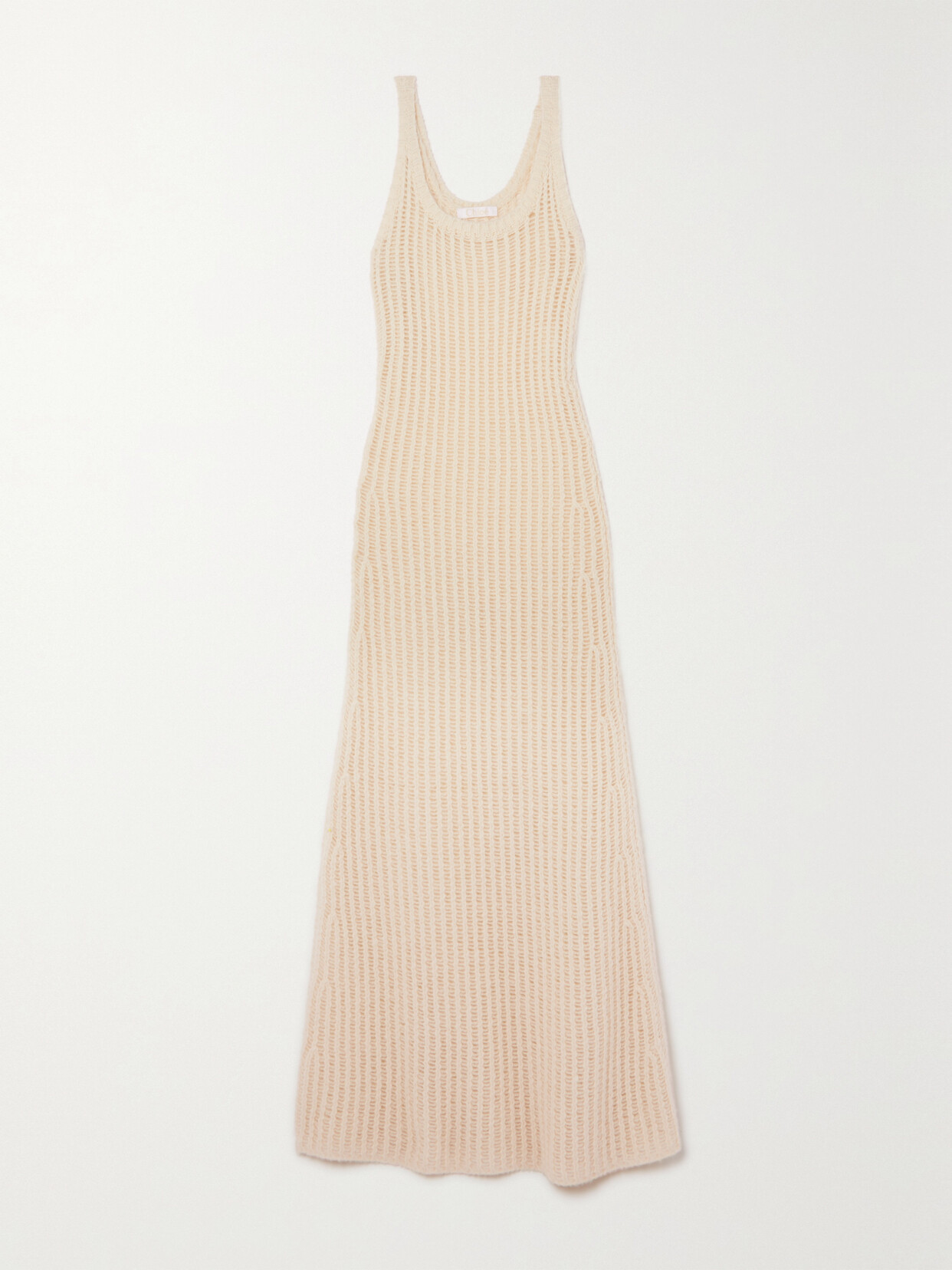 Chloé Open-knit Ribbed Wool, Silk And Cashmere-blend Maxi Dress - White