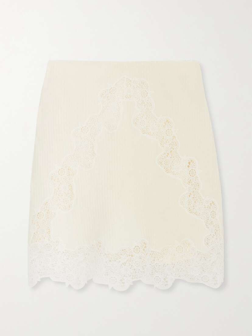Chloé Guipure Lace-paneled Ribbed Wool Mini Skirt