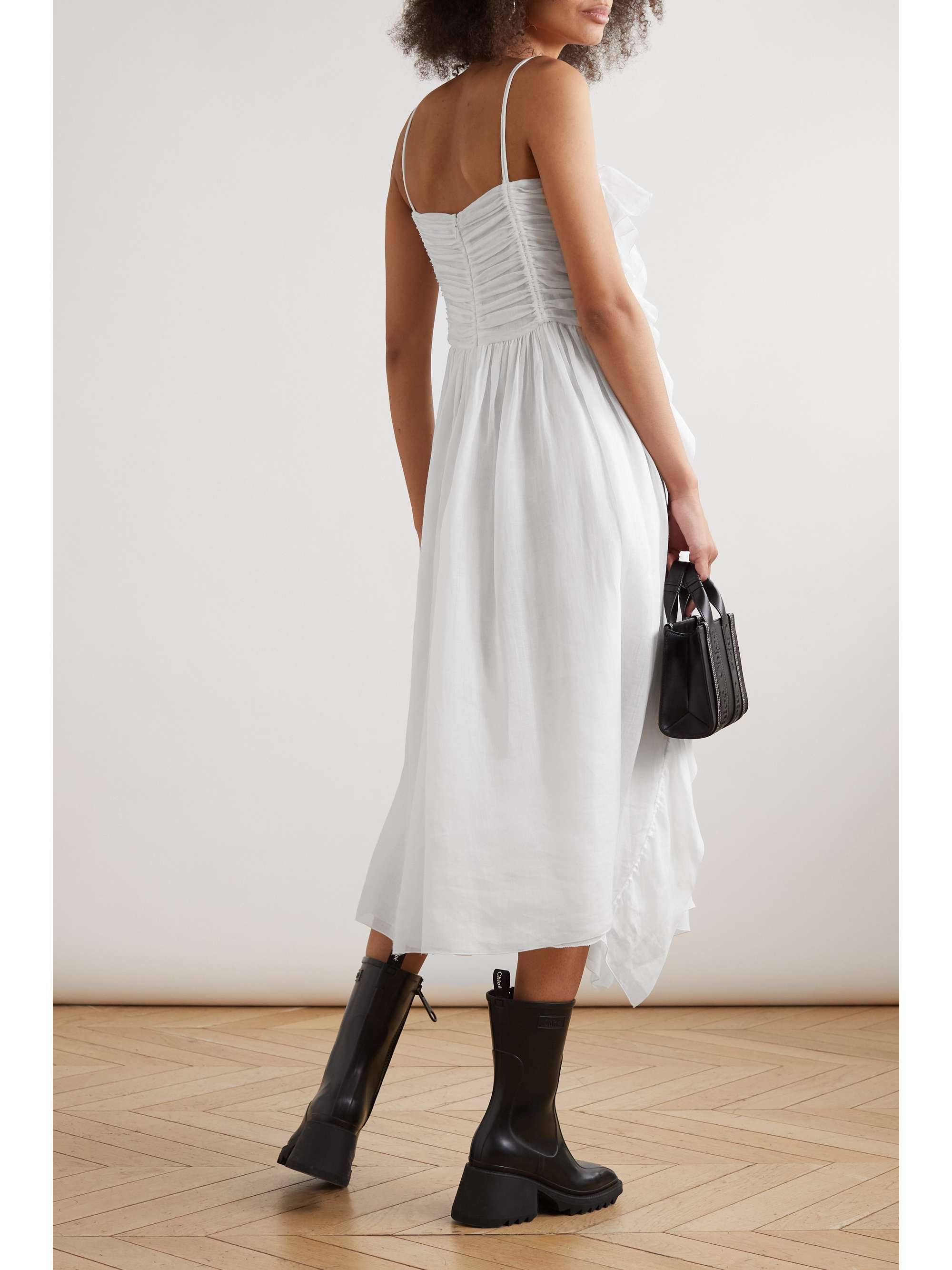 CHLOÉ Ruffled ramie midi dress